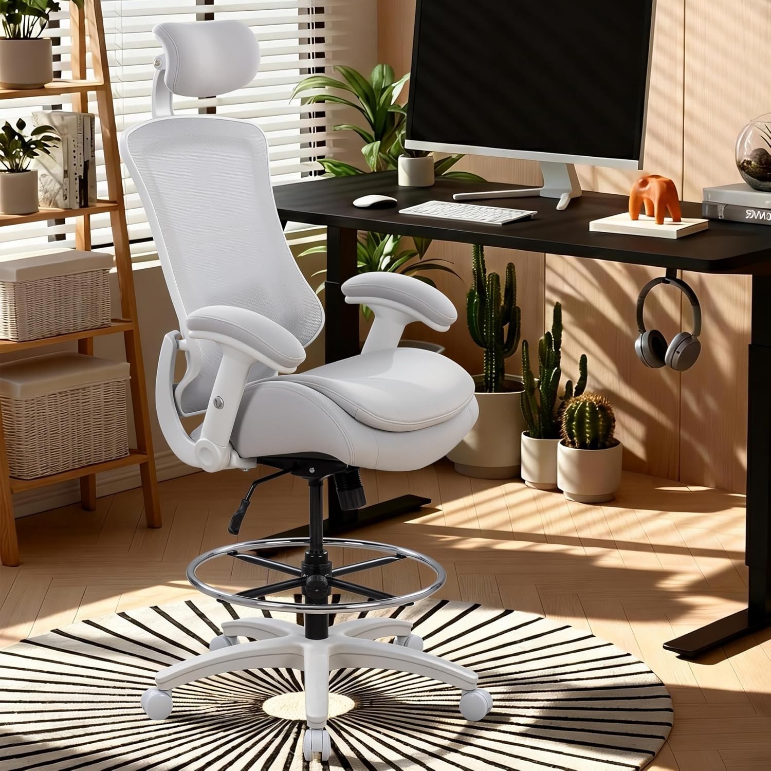 Ergonomic High Back Drafting Chair with Adjustable Headrest and Lumbar Support