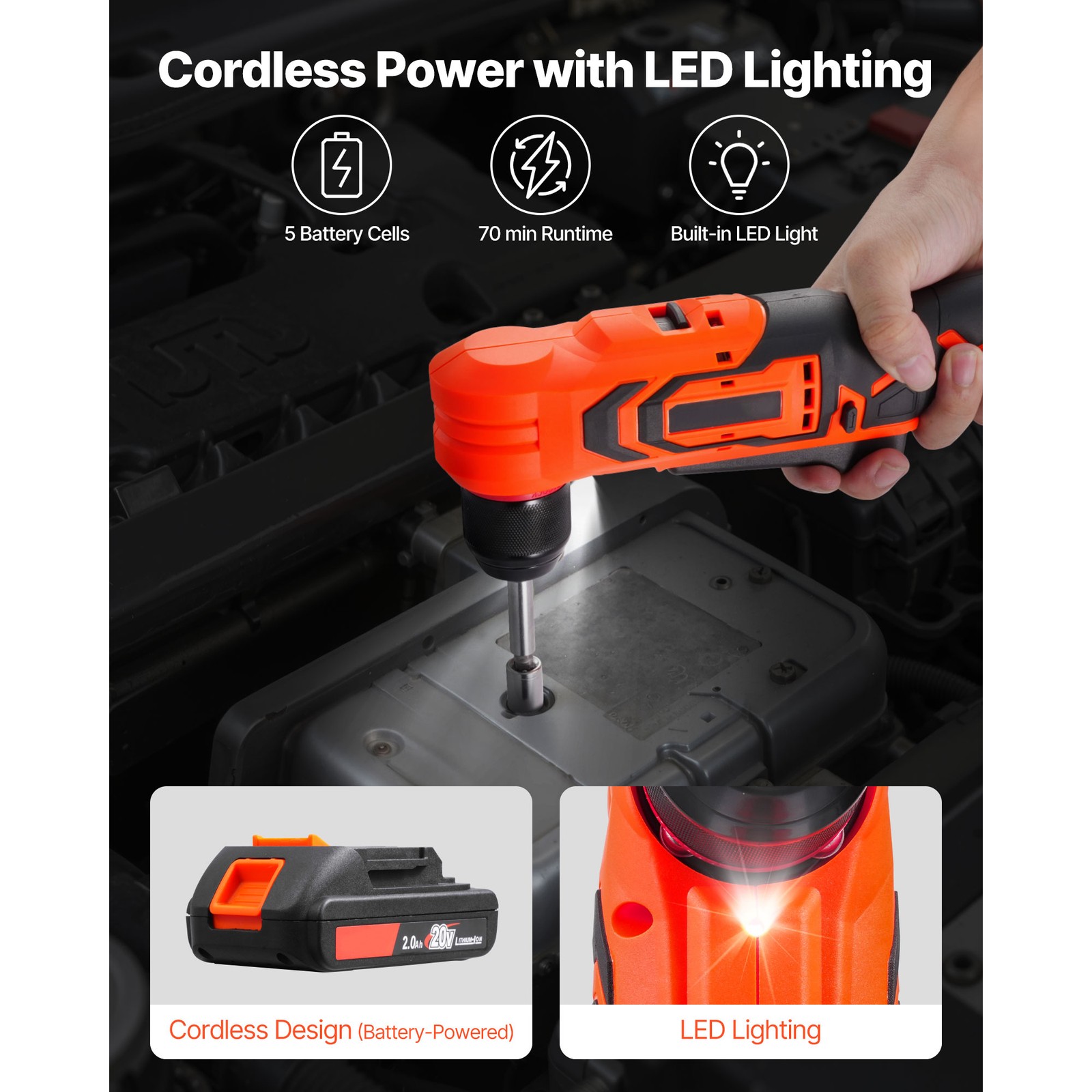 Uimoso Cordless 90-Degree Right Angle Drill with 3/8 Inch Chuck