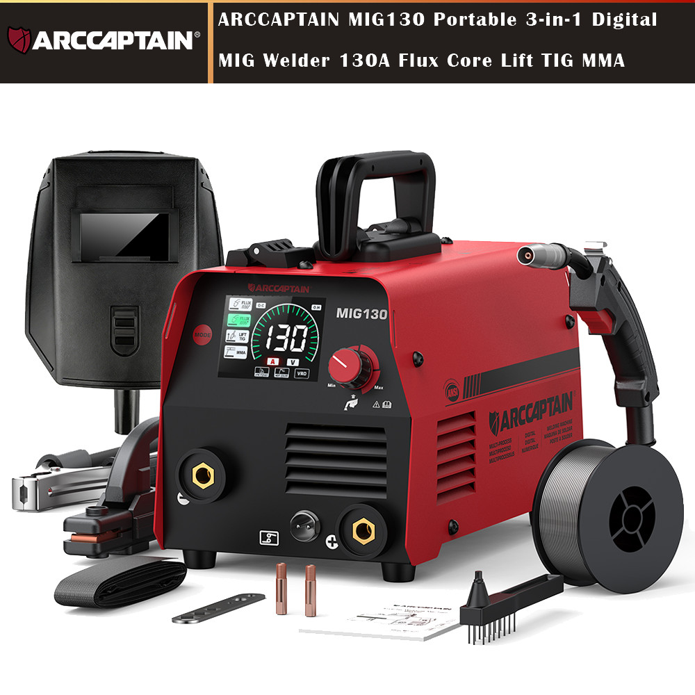 ARCCAPTAIN MIG130 Digital Screen MIG Welder 130A Flux Core Mig/Lift TIG MMA US