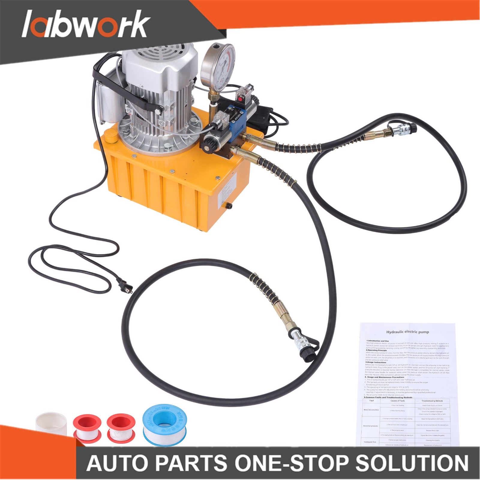 Labwork 10000 PSI Double Acting Hydraulic Pump 8L 0.7L/min 750W 110V