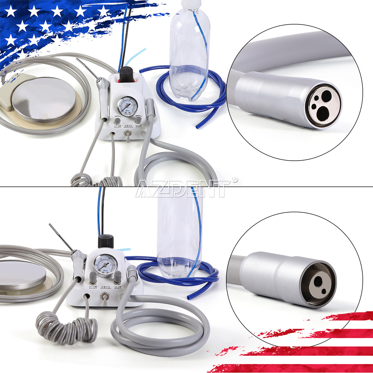 Portable Dental Turbine Unit 3 Way Syringe Work with Air Compressor 2/4 Holes US