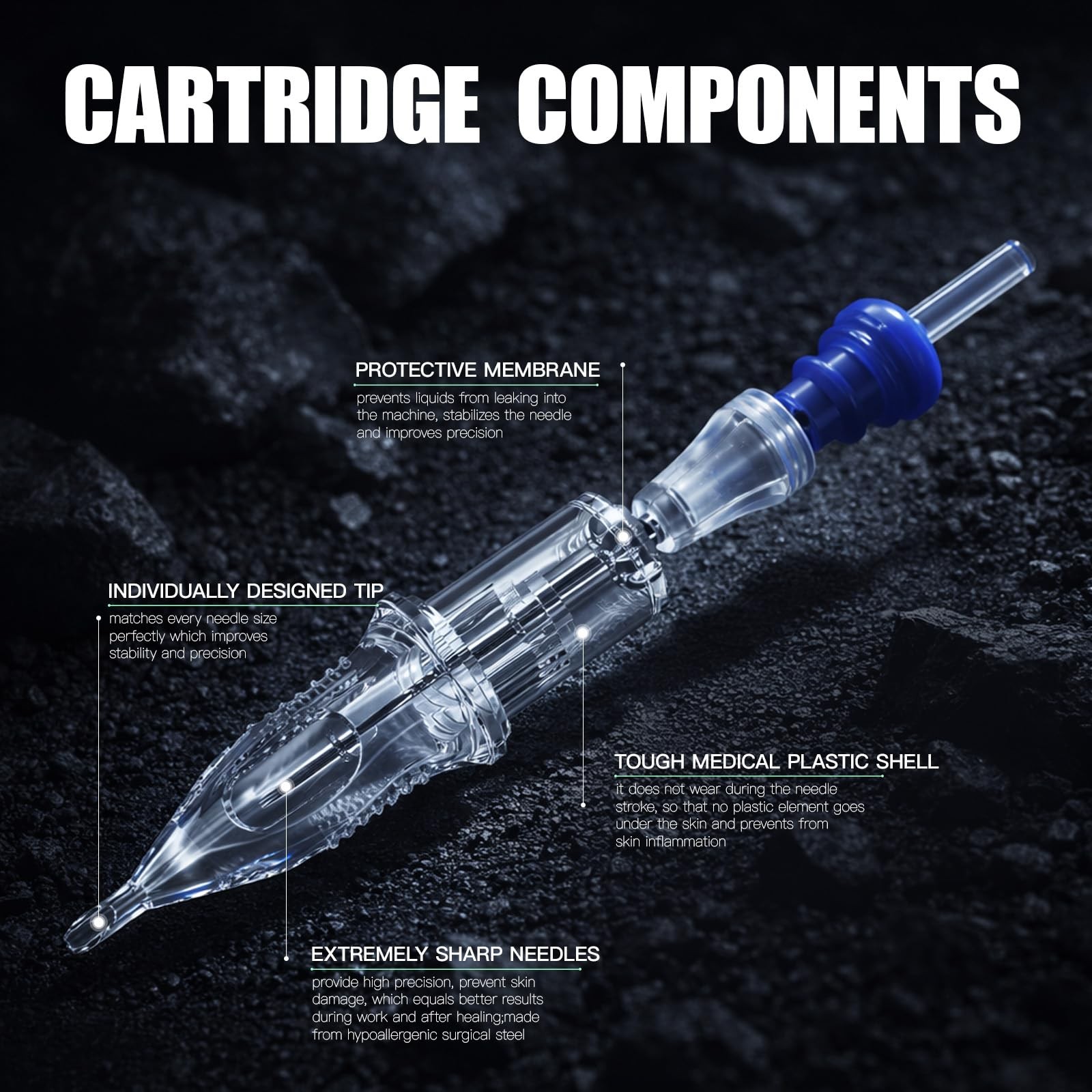 Dragonhawk Tattoo Needle Cartridges – 20PCS Disposable 1205RM 5RM, Clear