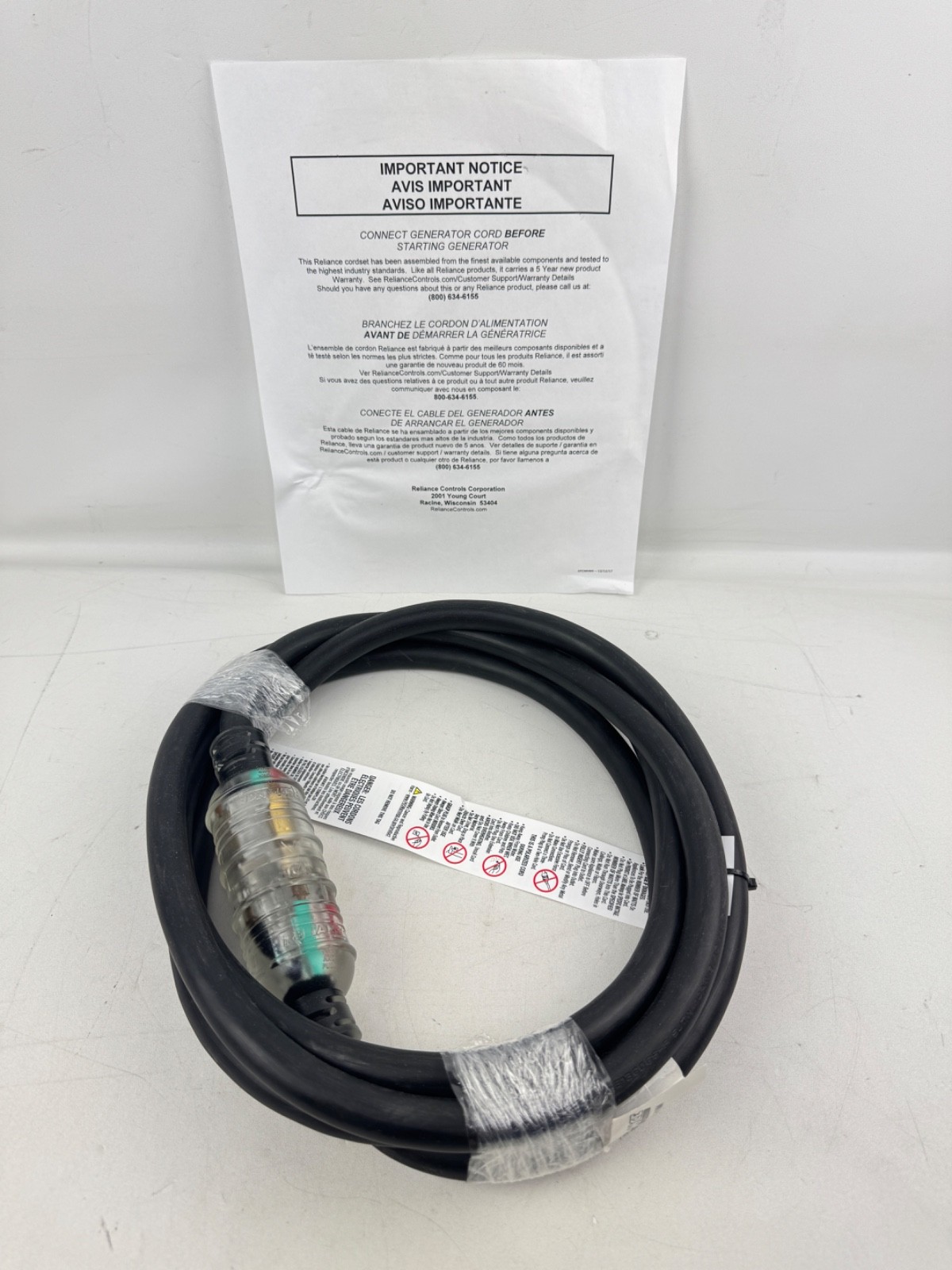 Reliance Controls PC3010M Generator Power Cord 30-Amp L14-30 10 Foot