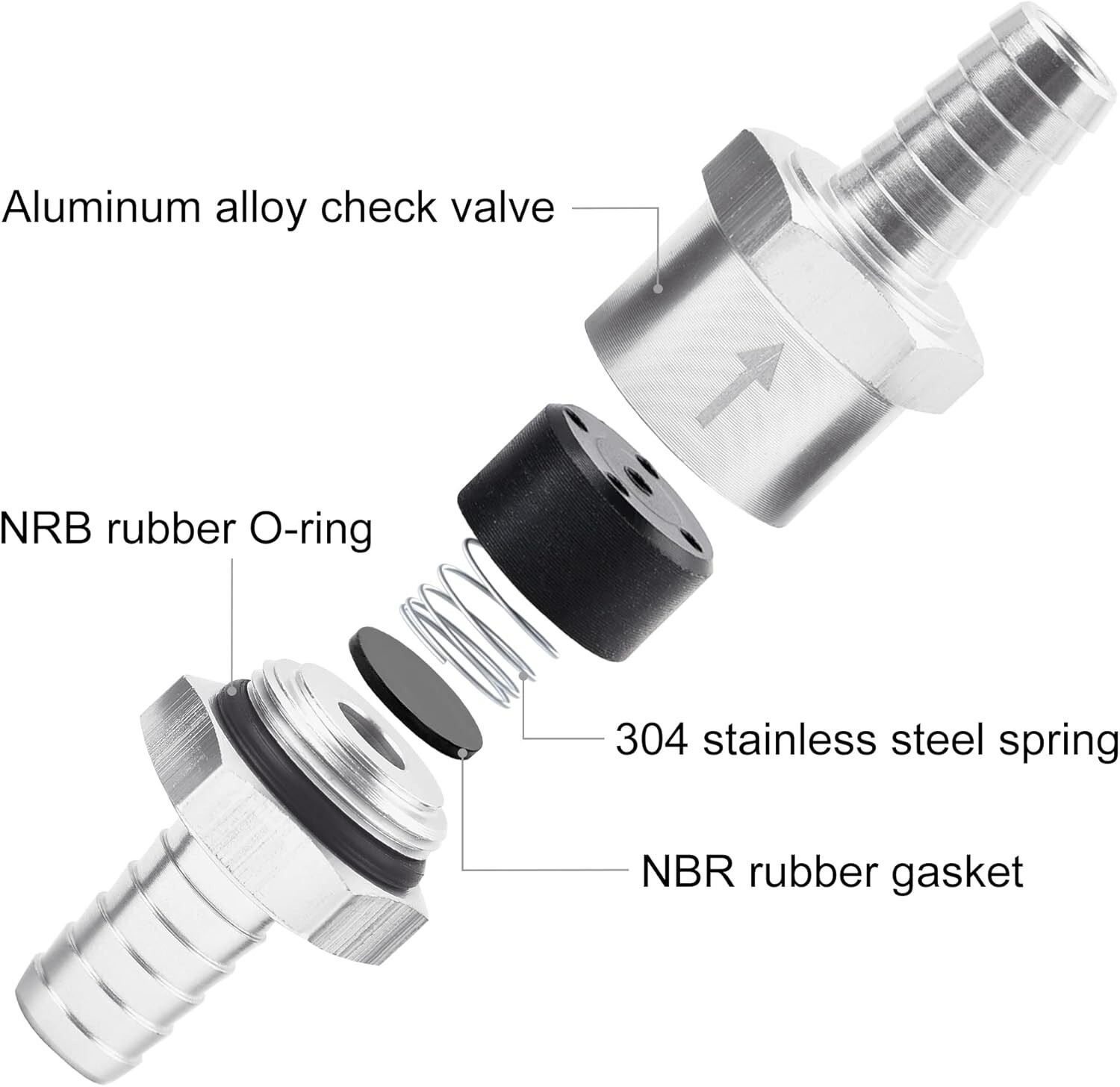1/4″ Fuel Check Valve One Way Inline Non Return Diesel Gasoline Black 6mm 2Pcs