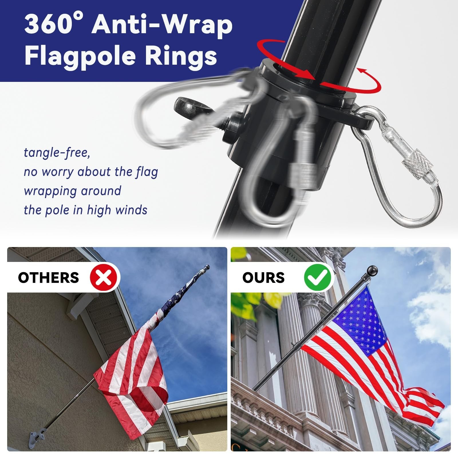 7FT Long Flag Poles, Heavy Duty Flag Pole Kit for Pride Flag Outdoor, Stainle…