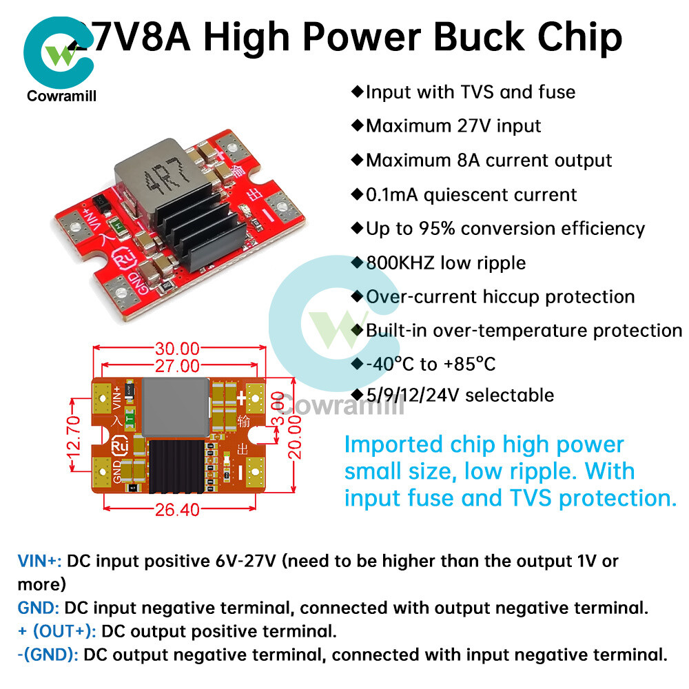 DC-DC 25V to 5V/12V 8A High Power Buck Step-down Module For Mini Airplane Model