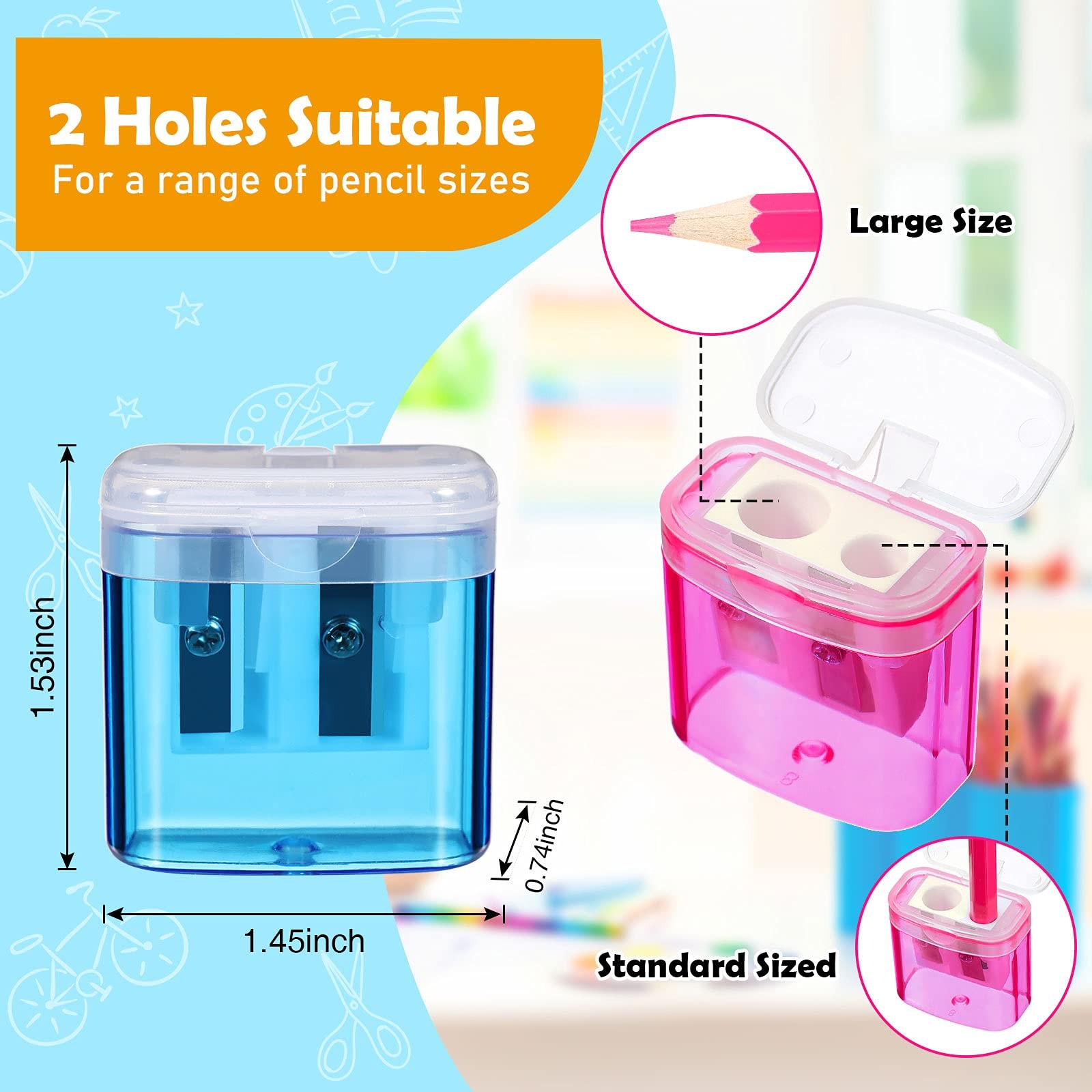 180 PCS Manual Pencil Sharpeners Bulk Handheld Dual Hole With Lid Colorful