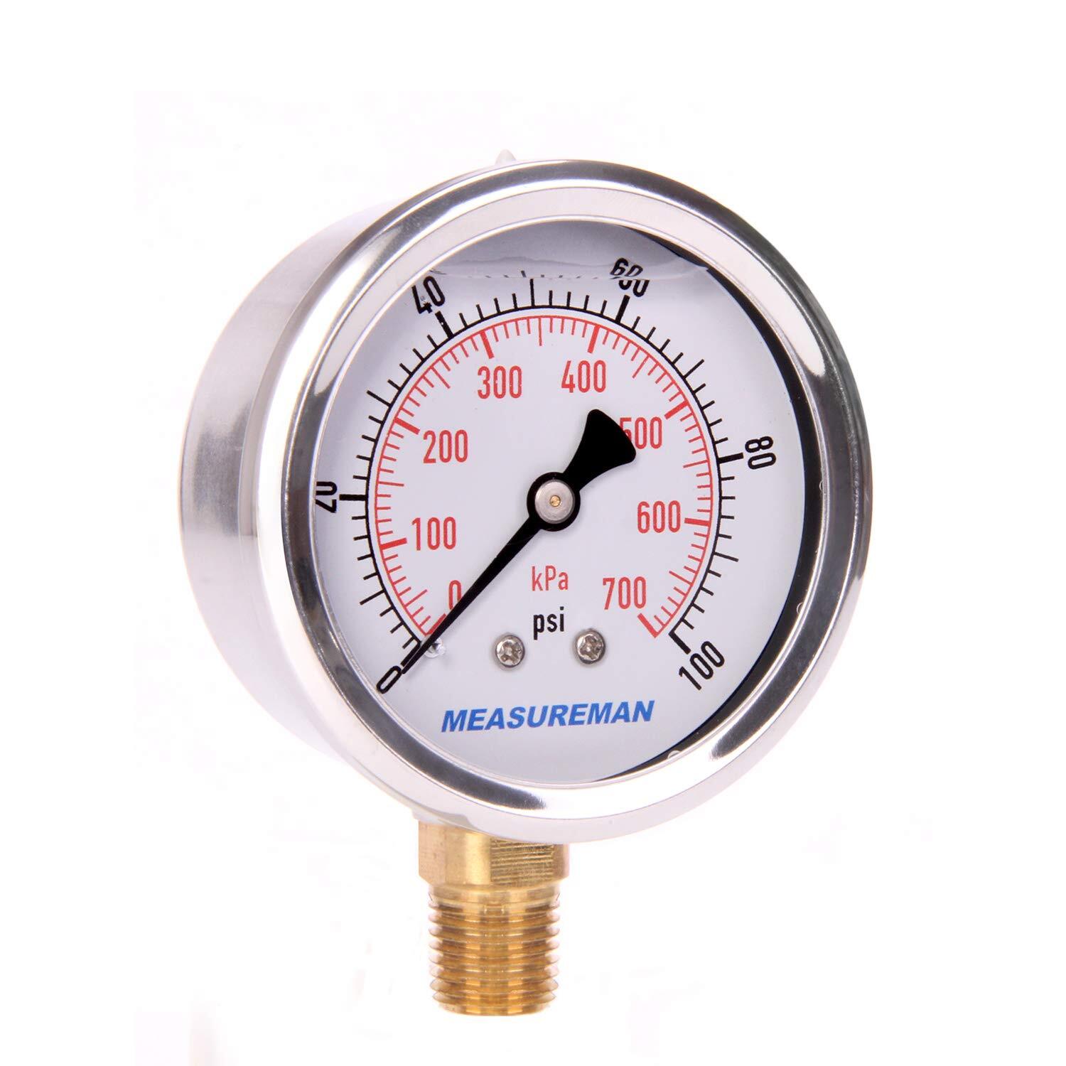 0-100 PSI/kPa Water Pressure Gauge, Glycerin Filled,psi Gauge