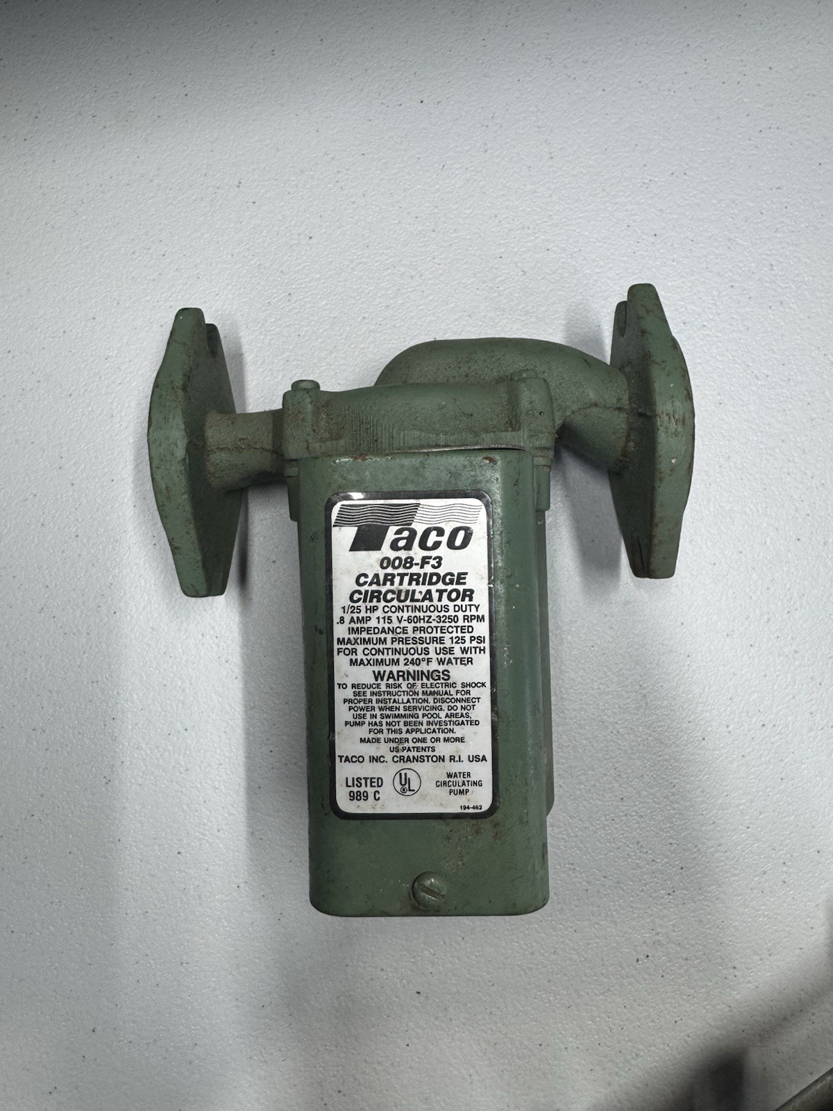 Taco 008-F3 cartridge circulator pump, which is a cast iron wet rotor