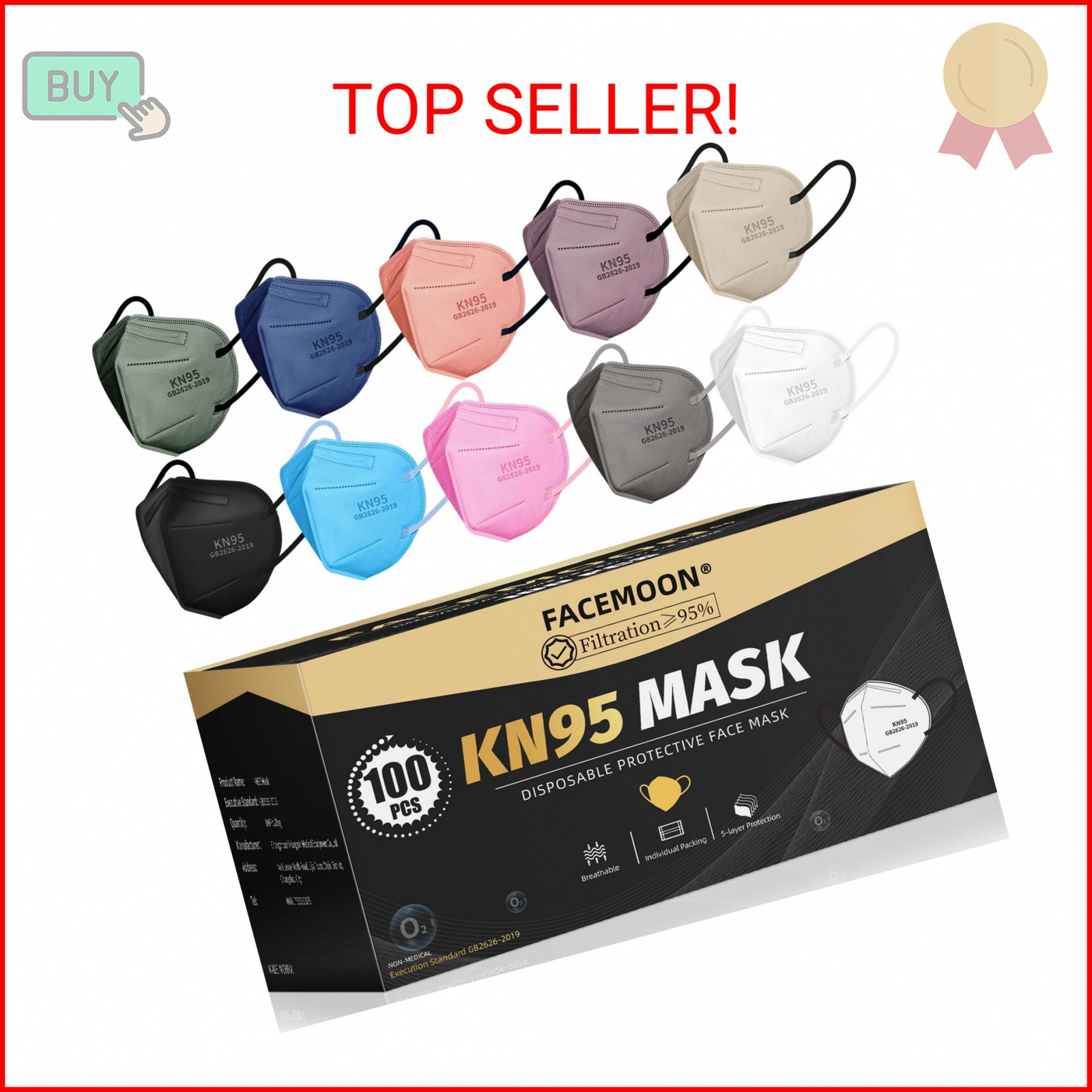 KN95 Face Masks Adults Disposable – 100 Pack KN95 Masks Protective Comfortable K