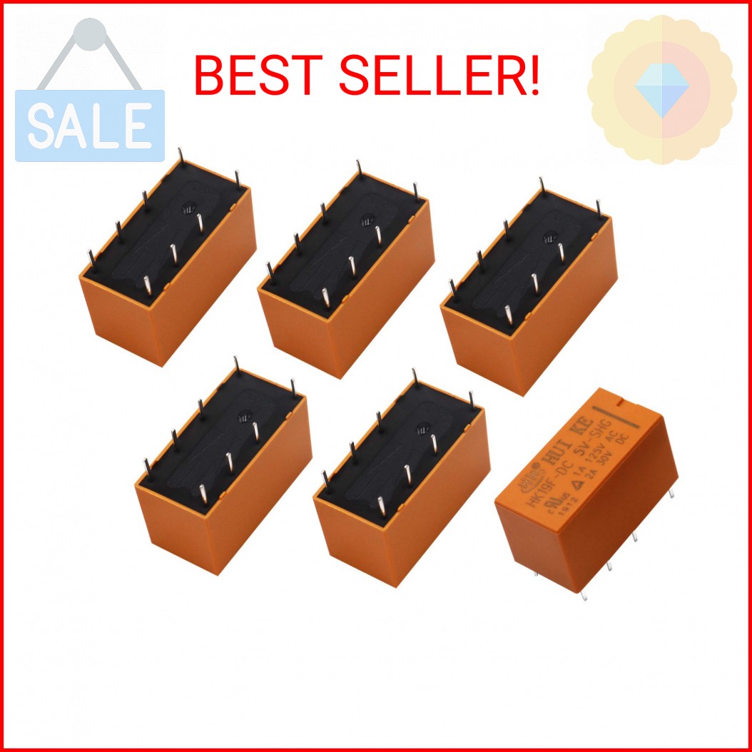 Tnisesm 6pcs Coil DPDT PCB Power Relay DC 5V 8 Pins Mini Power Relay