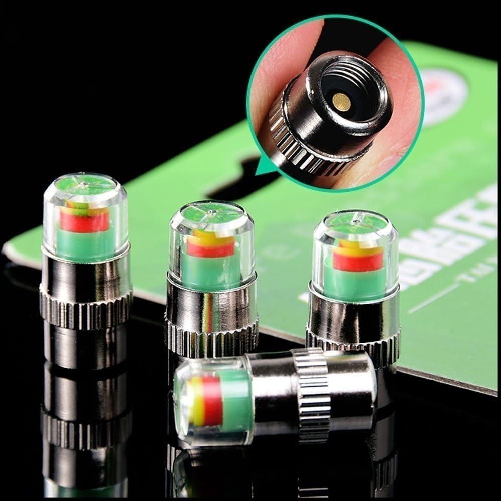 4 Pack Tire Pressure Valve Stem Caps 3 Color PSI Alert Indicator Universal Fit