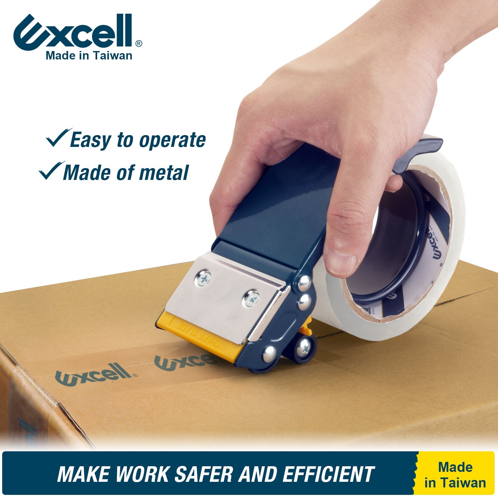 Excell Handheld Safety Tape Dispenser for 2″ Tape 3″ Core, Heavy Duty w/o Tape