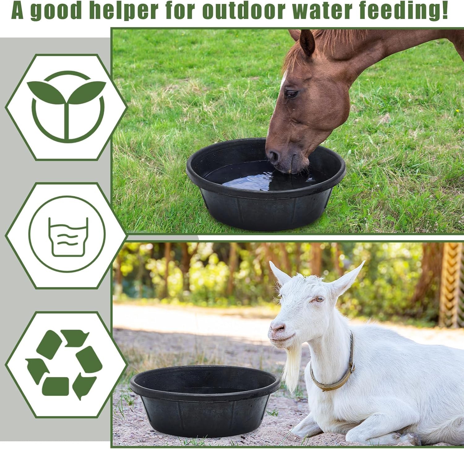 Sadnyy 5 Pcs 8 Quart/ 2 Gallon Rubber Feeder Pan, Rubber Feed Pan Utility Horse