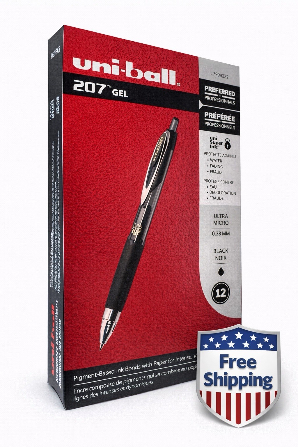 Uni-ball 207 Gel Pens Black Ink 0.38mm Ultra Micro Point 12 Pack (1790922)