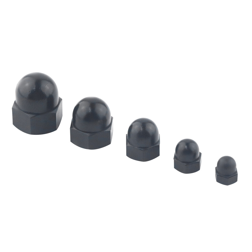 7Sizes 130Pcs Black Nylon Acorn Nut Metric Inner Threaded Cap Nuts Assortment