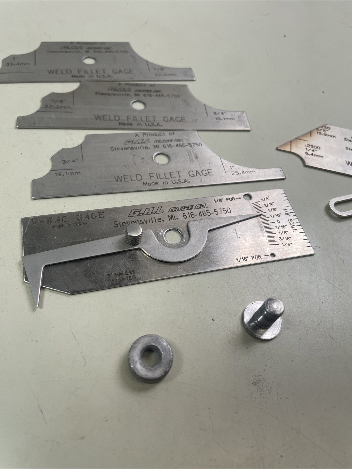 G.A.L. Gage Co. – V-Wac Gauge Weld Fillet Gages 1” 7/8” 3/4” 5/8” 1/4” USA Used