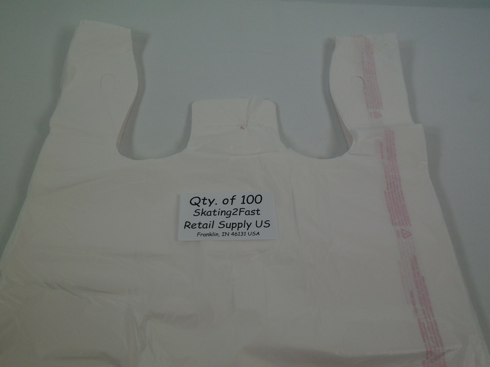 100 Qty. White Grocery Plastic T-Shirt Bags w/ Handles Supermarket Retail