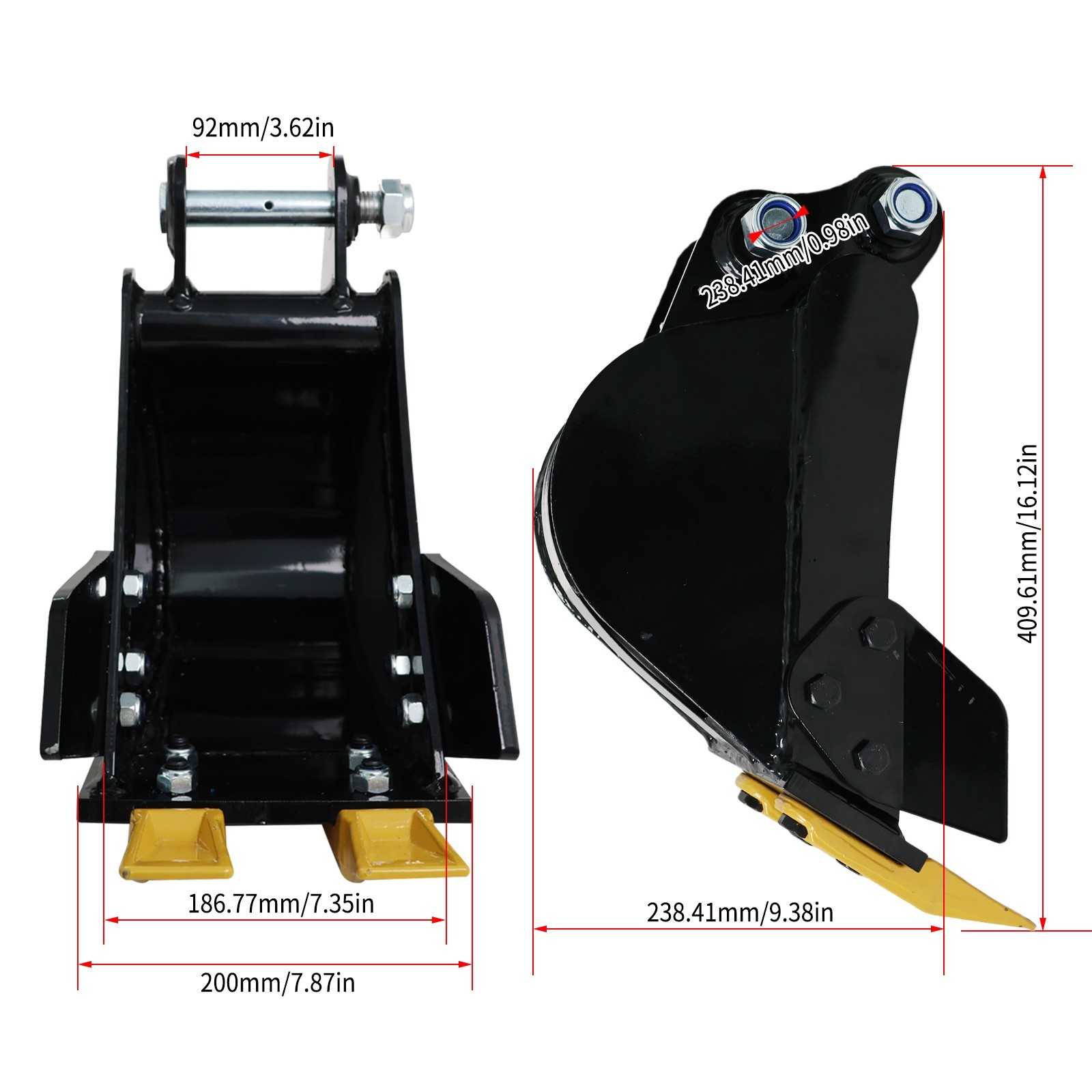 200mm Narrow Digging Bucket Attachment For 0.8-1.8Ton Mini Excavator 25mm Pin