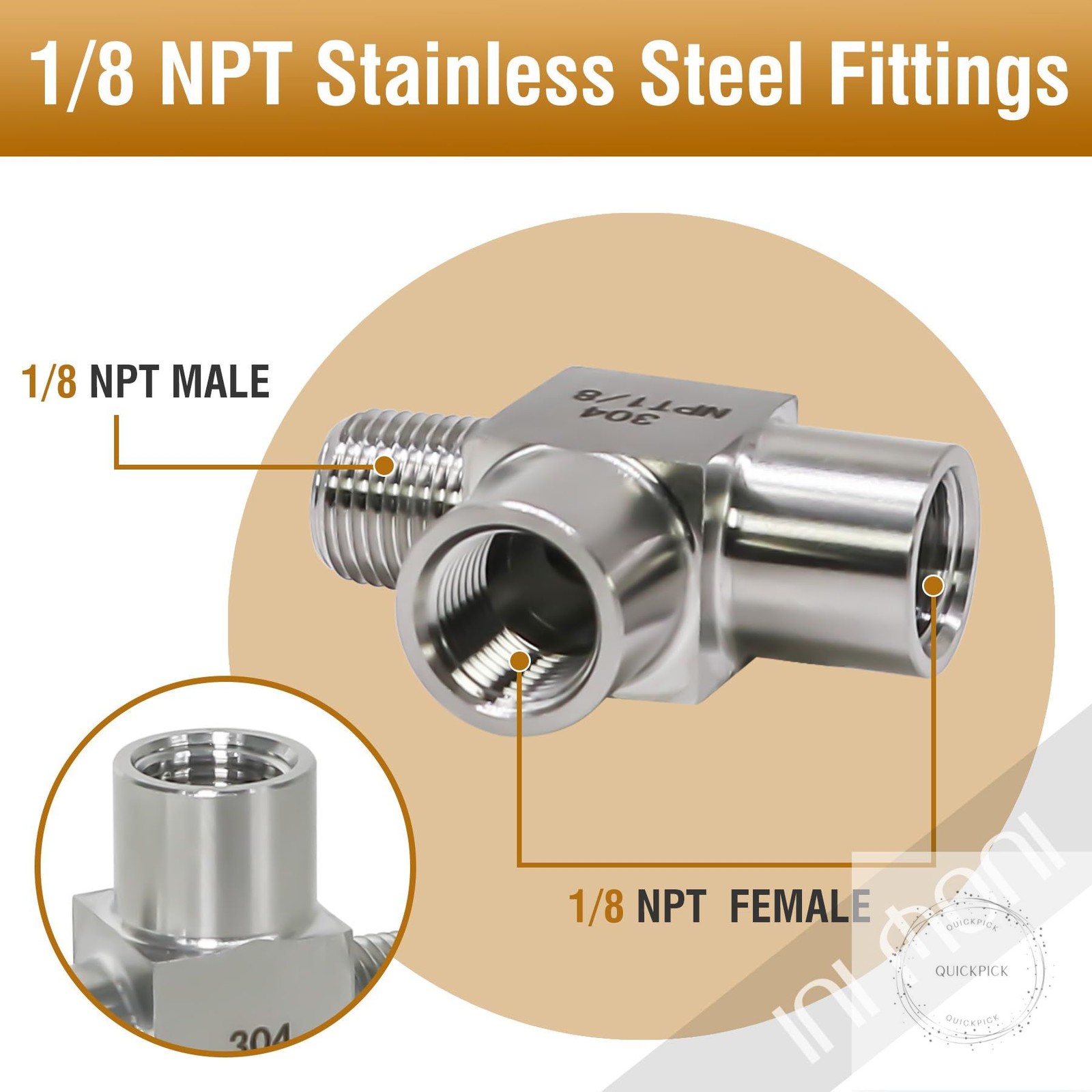 1/8 NPT Tee,FemalexFemalexMale 3 Ways T Pipe Aapter for Water/Oil