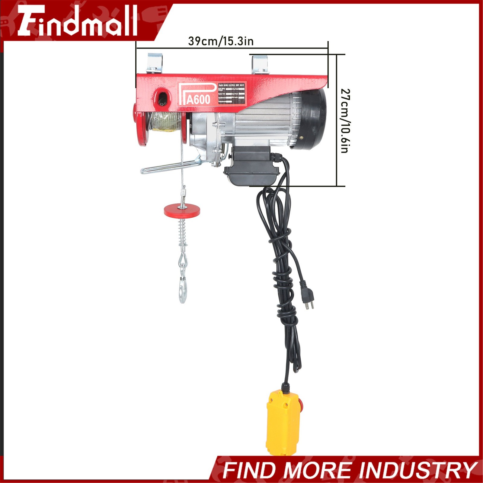 Findmall Electric Hoist 1320lbs Crane Winch with 14FT Wired Remote Control 110V