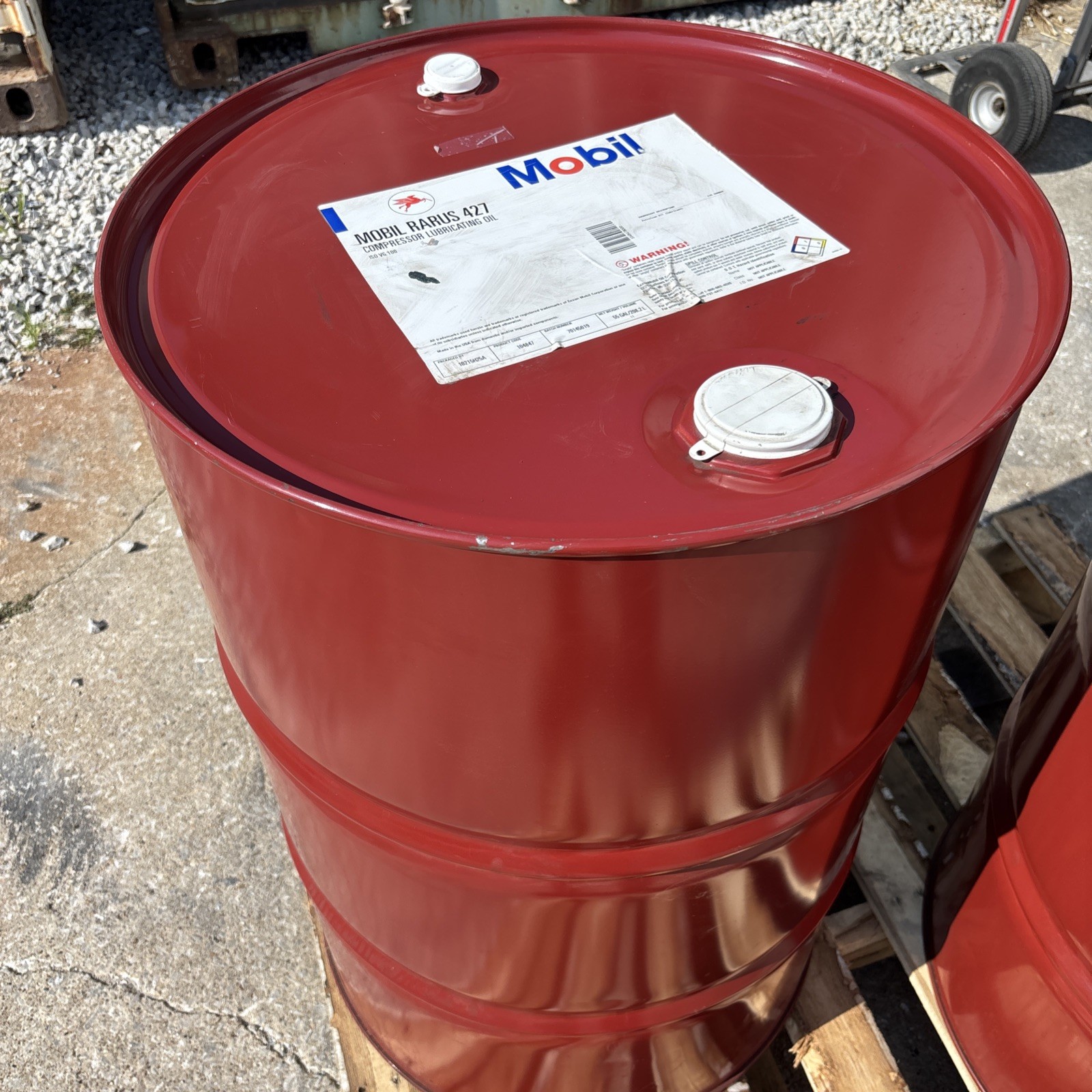 Qty =(1) 55 Gallon Barrel Mobil Rarus 427 ISO VG100 Compressor Lubricant Oil
