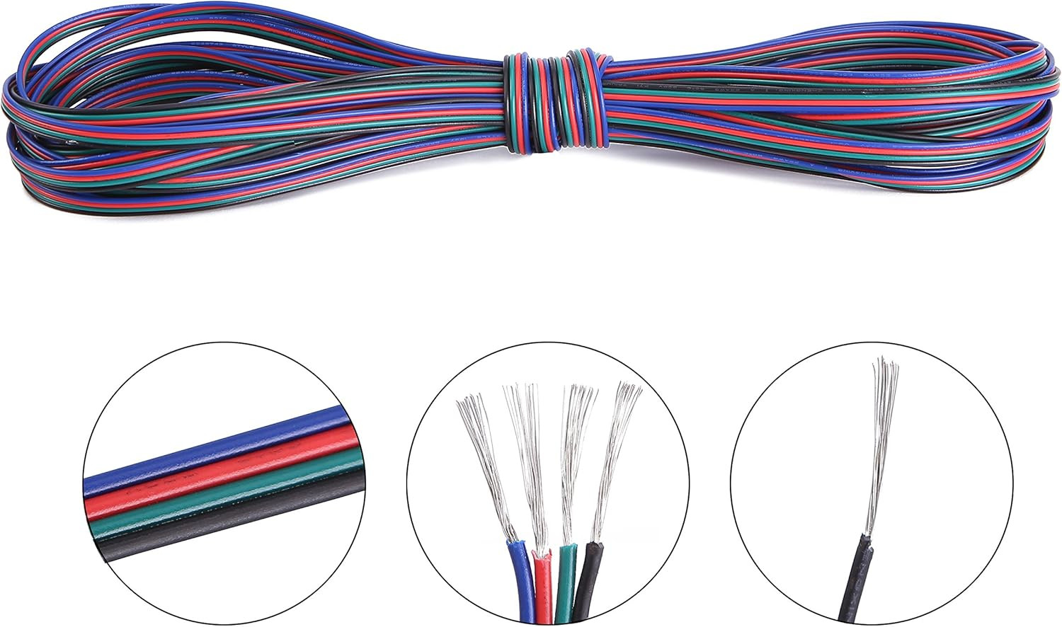 100Ft(30.5M) 22 AWG 4Pin RGB Wire Extension Cable with Spool, Led Lights Wires S