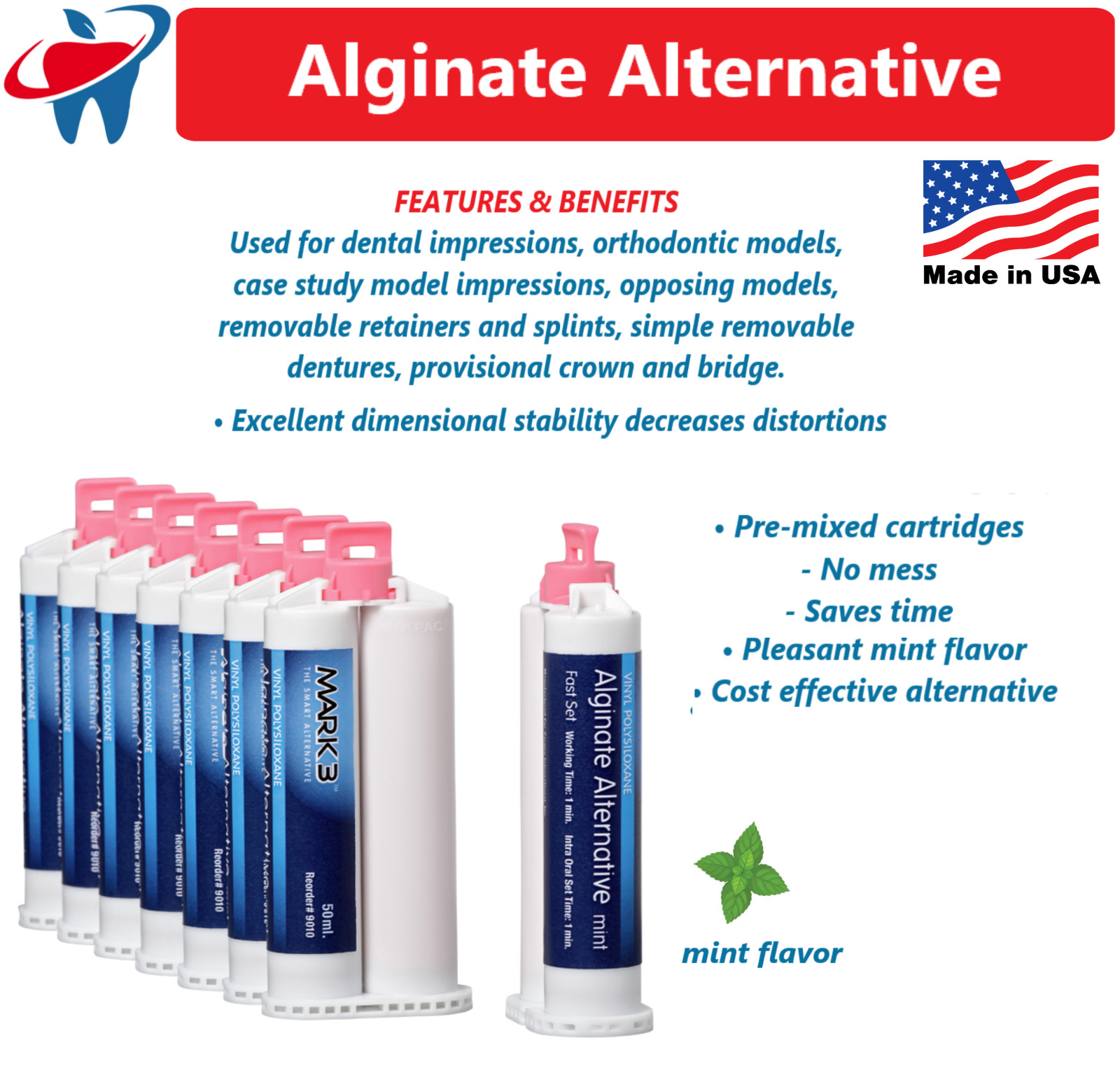 Dental Alginot Mark3 Alginate Substitute Alternative 4 or 8 x 50mL, Fast Set USA