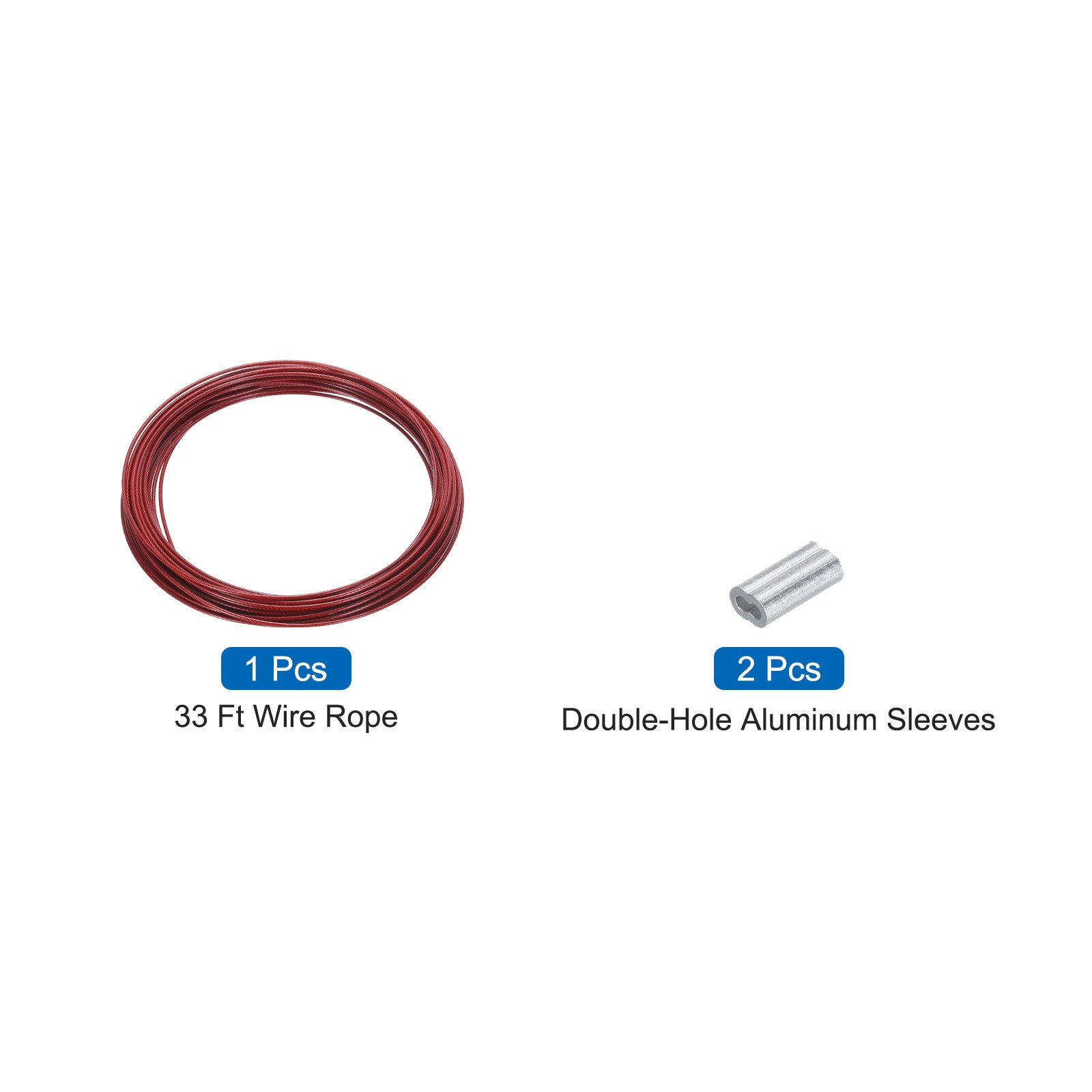33Ft(10M) Wire Rope 304 Stainless Steel 1/16″ (1.5 mm) with 2Pcs Sleeve Red