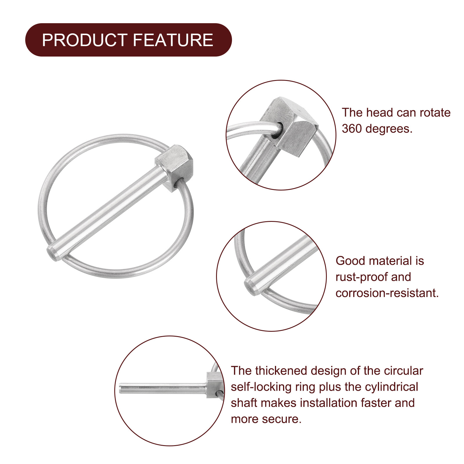 4Pcs 1/8″ x 1″ Linch Pin with Ring, Stainless Steel Round Linch Pins, Silver