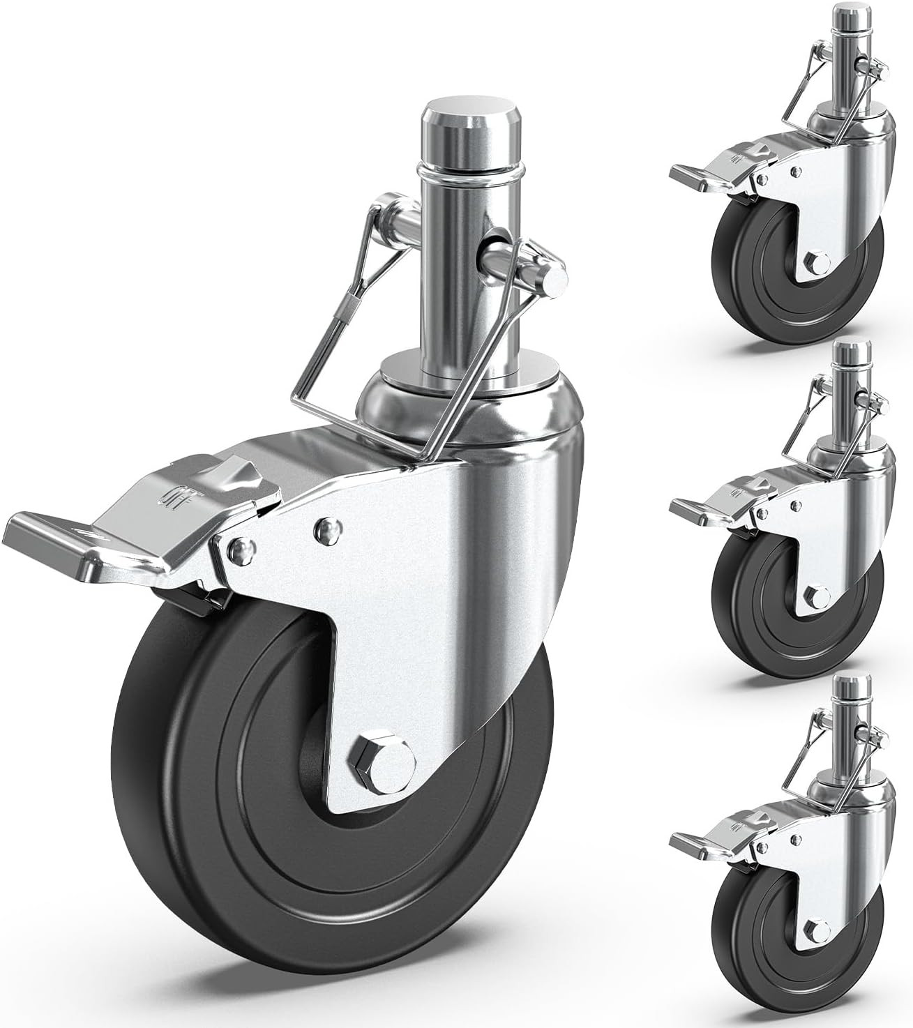 5″ Dual Locking Caster Wheels Set of 4, 1190 Lbs Capacity