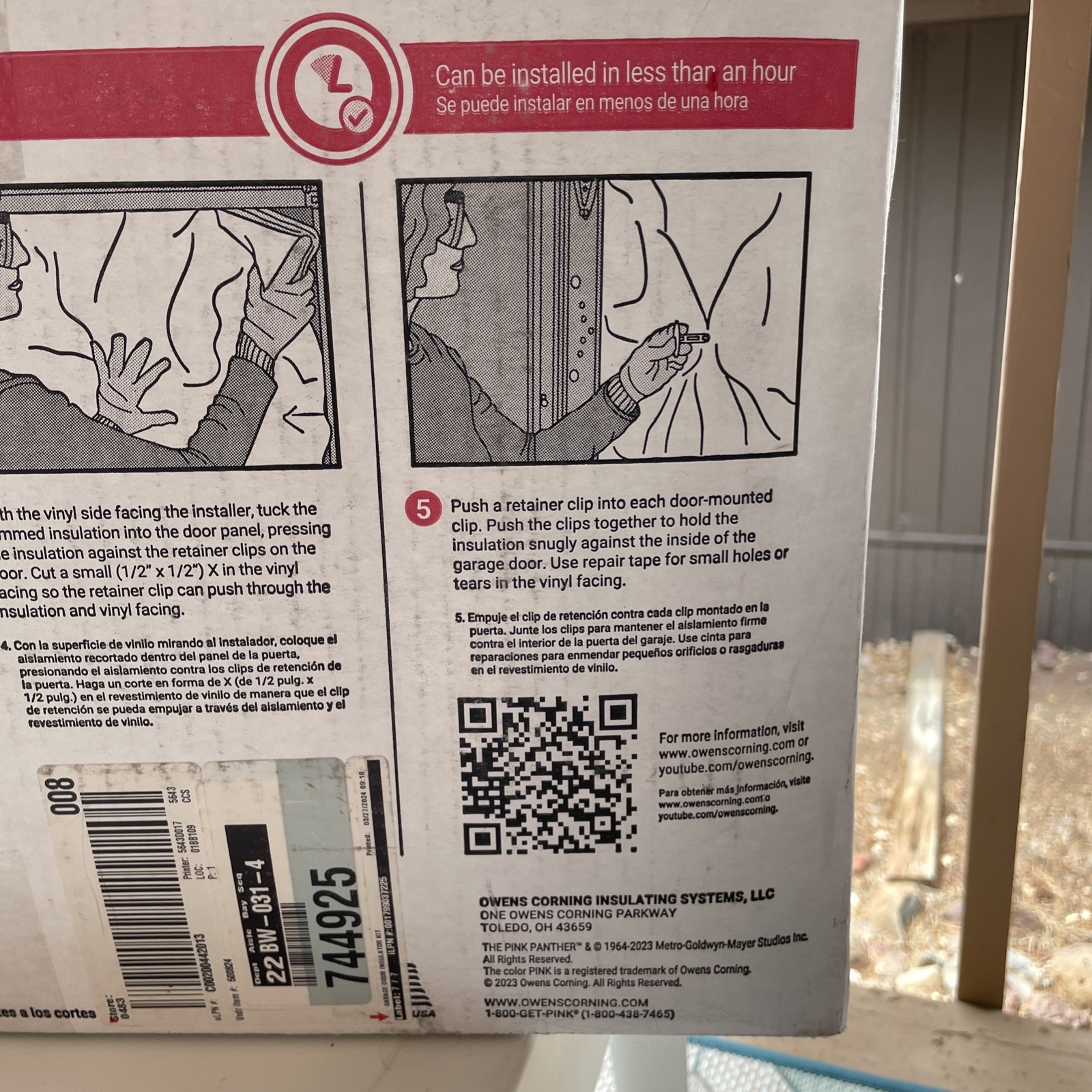 Owens Corning Garage Door Fiberglass Insulation Kit 22″ x 54″ Pre-Cut (8-Panels)