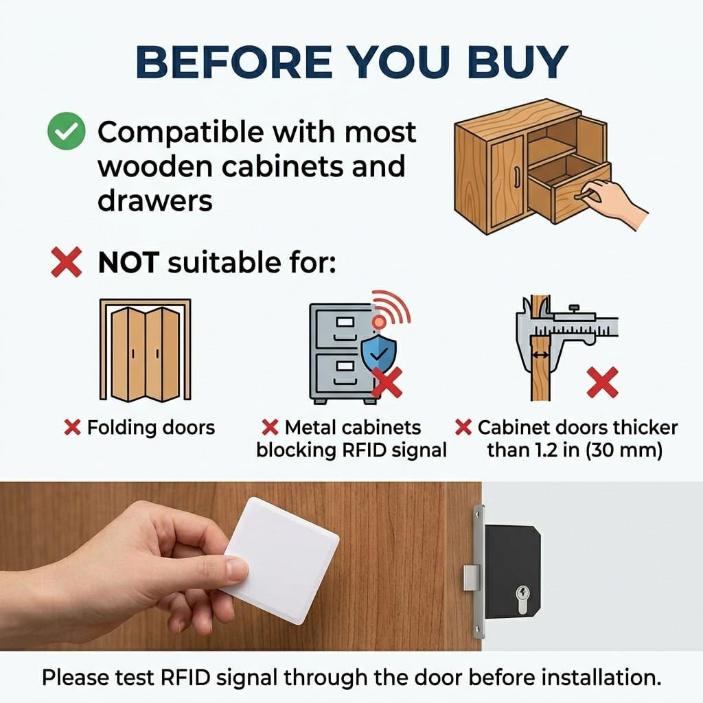 RFID Lock Electronic Cabinet Lock with USB Cable – Hidden DIY Lock for Wooden Ca