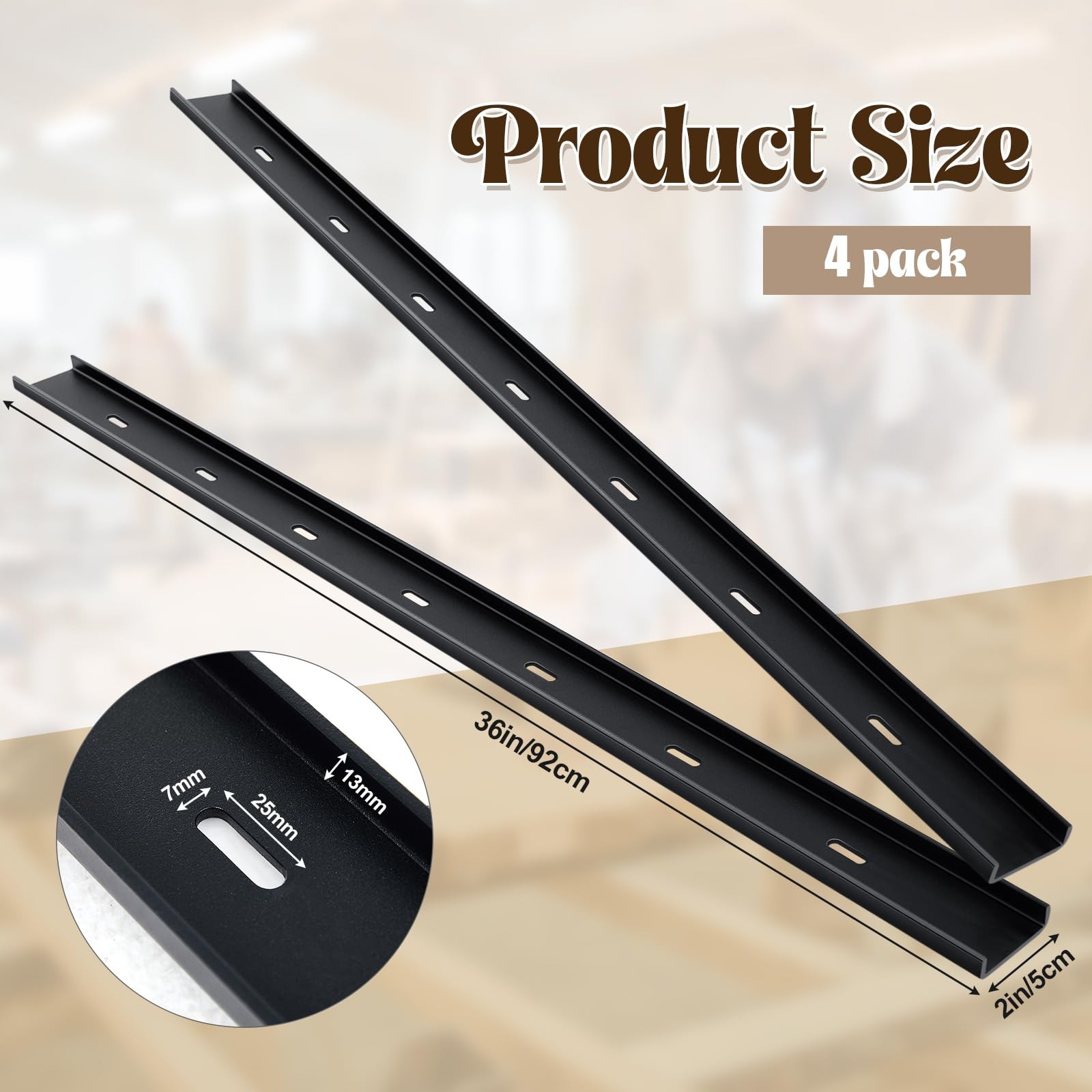 Blulu 4 Pcs 36″ L X 2″ W C Channel Steel Support Metal 36″L X 2″W, Black