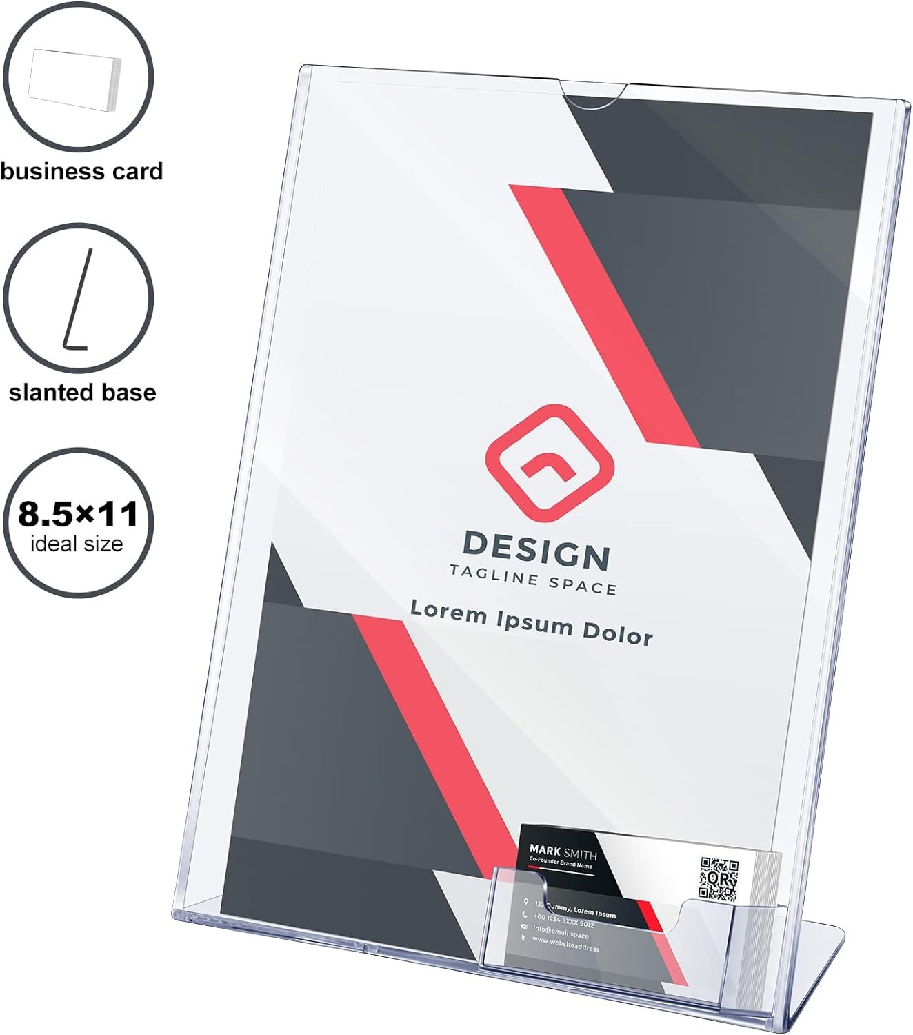 Vicenpal Acrylic Sign Holder with Business Card Holder, 8.5 x 11 Transparent