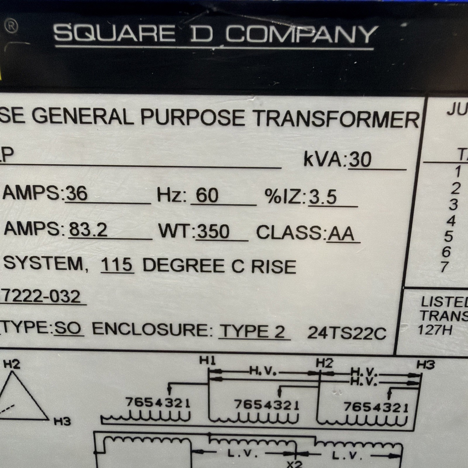 Square D 30kVA 480V Transformer 3PH 60HZ 208Y/120V 30T3HFISNLP 🟦