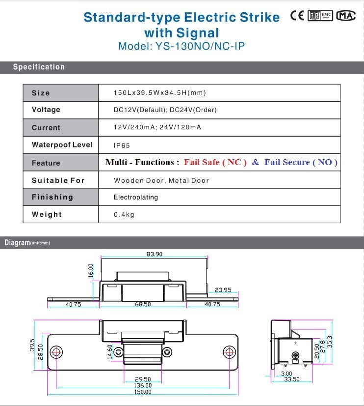 Electric Door Strike for Access Control – US ANSI Standard