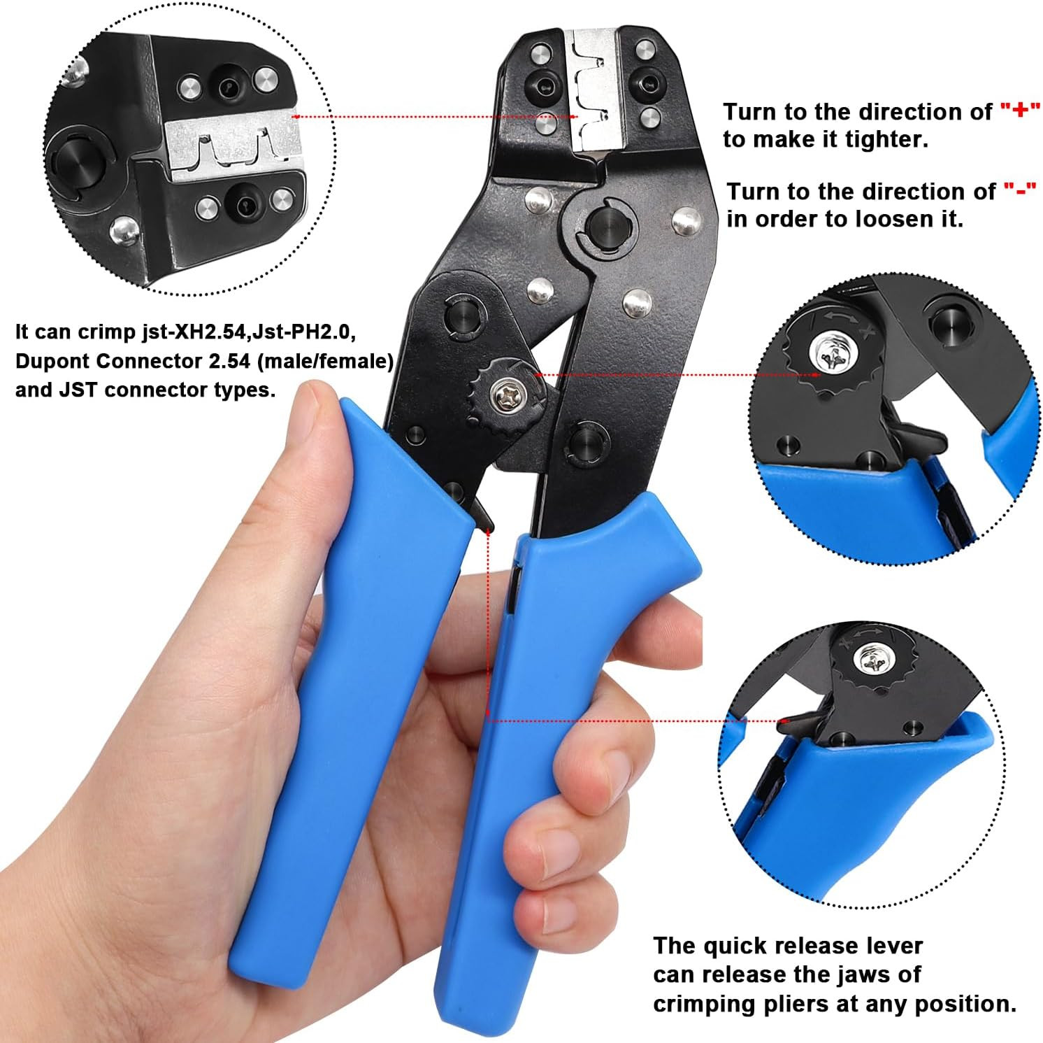Taiss JST Crimping Tool with 580PCS JST PH Connector Kit 2.0Mm 2/3/4/5/6Pin Hous