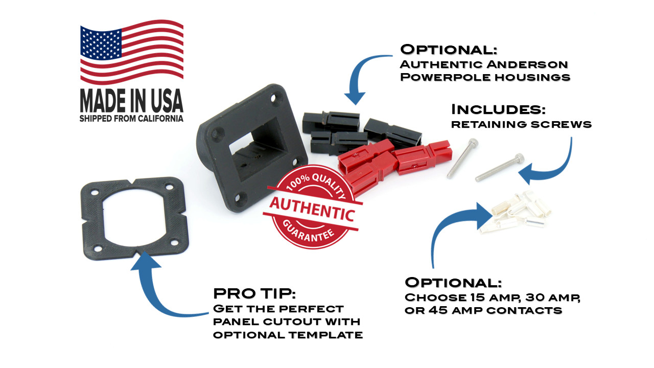 Panel Mount Adapter for Anderson Powerpole PP15/30/45 2×3 Carbon Composite