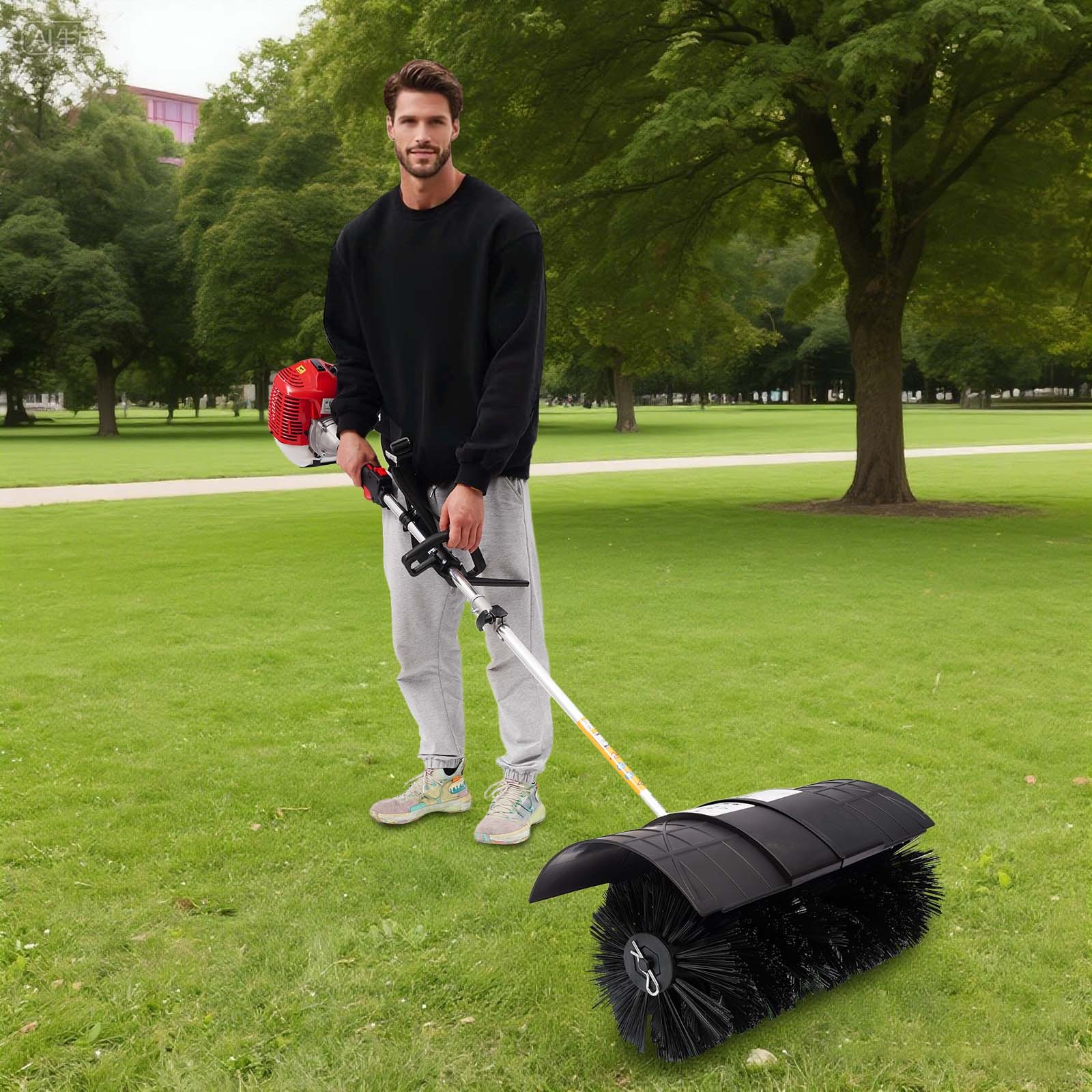 Gas Power Handheld Sweeper Broom Driveway Turf Artificial Grass Snow Clean 52CC