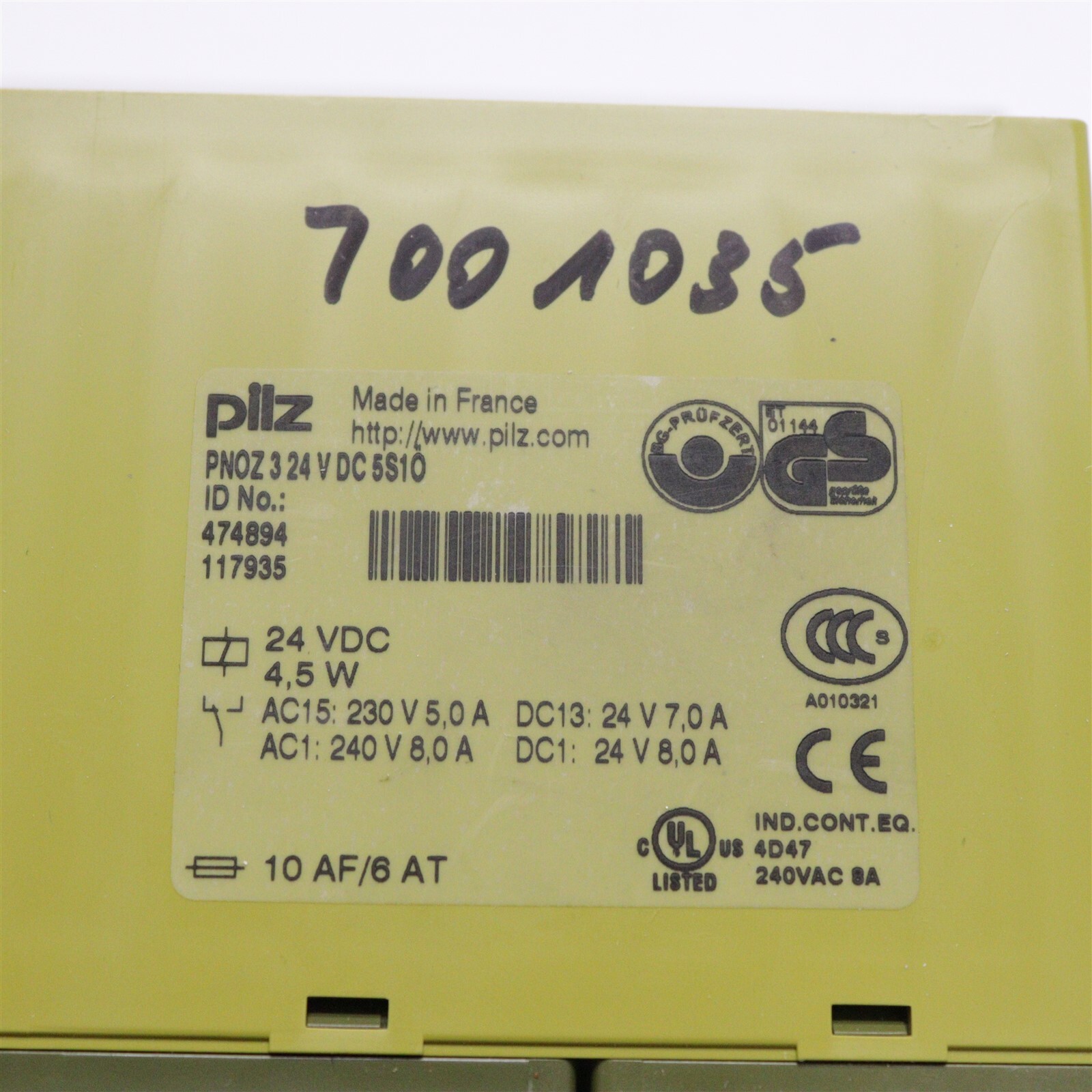 PILZ SAFETY RELAY 474894 PNOZ 3 24VDC 5S1O
