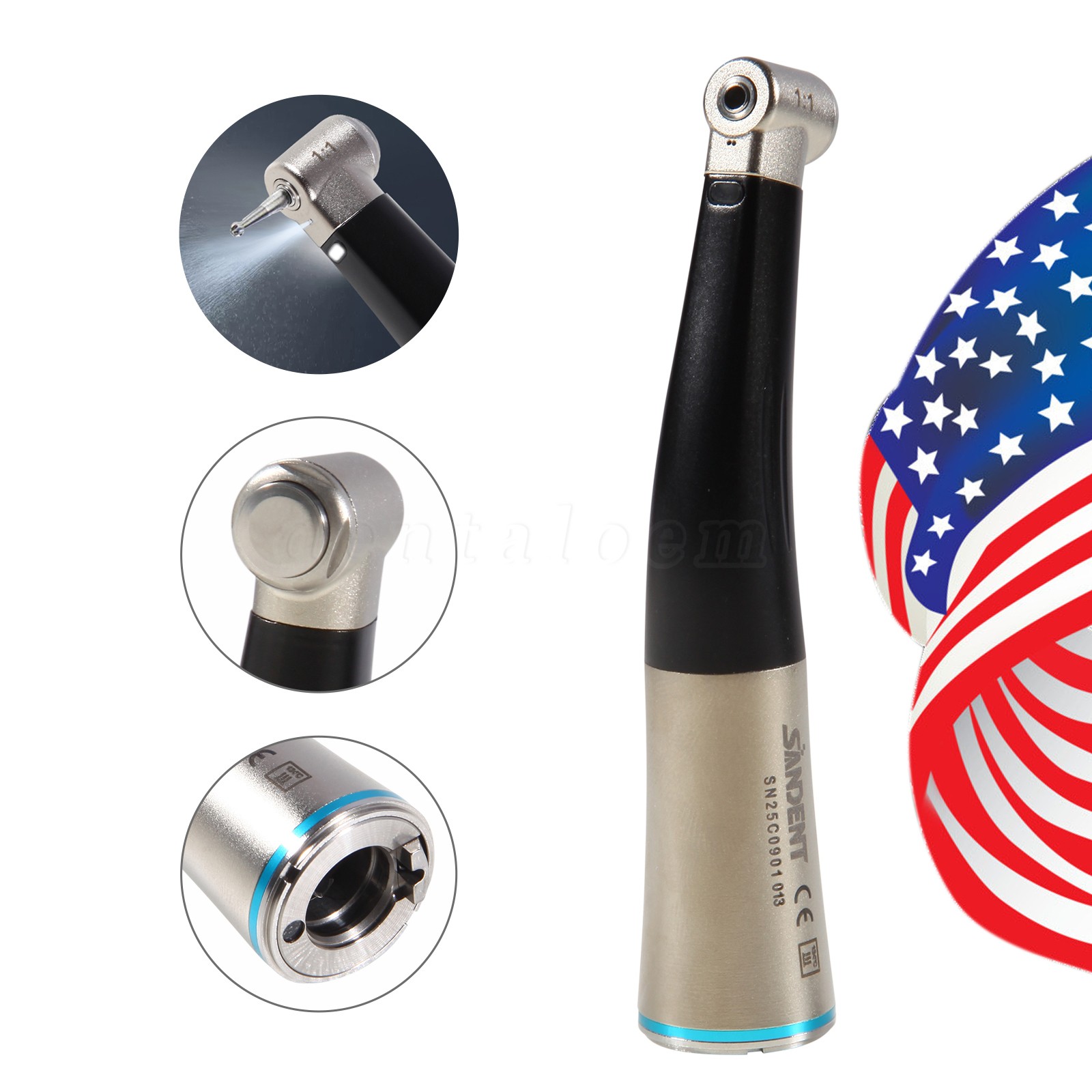 Dental Low Speed Handpiece Fiber Optic 1:1 Contra Angle Handpiece With LED Light