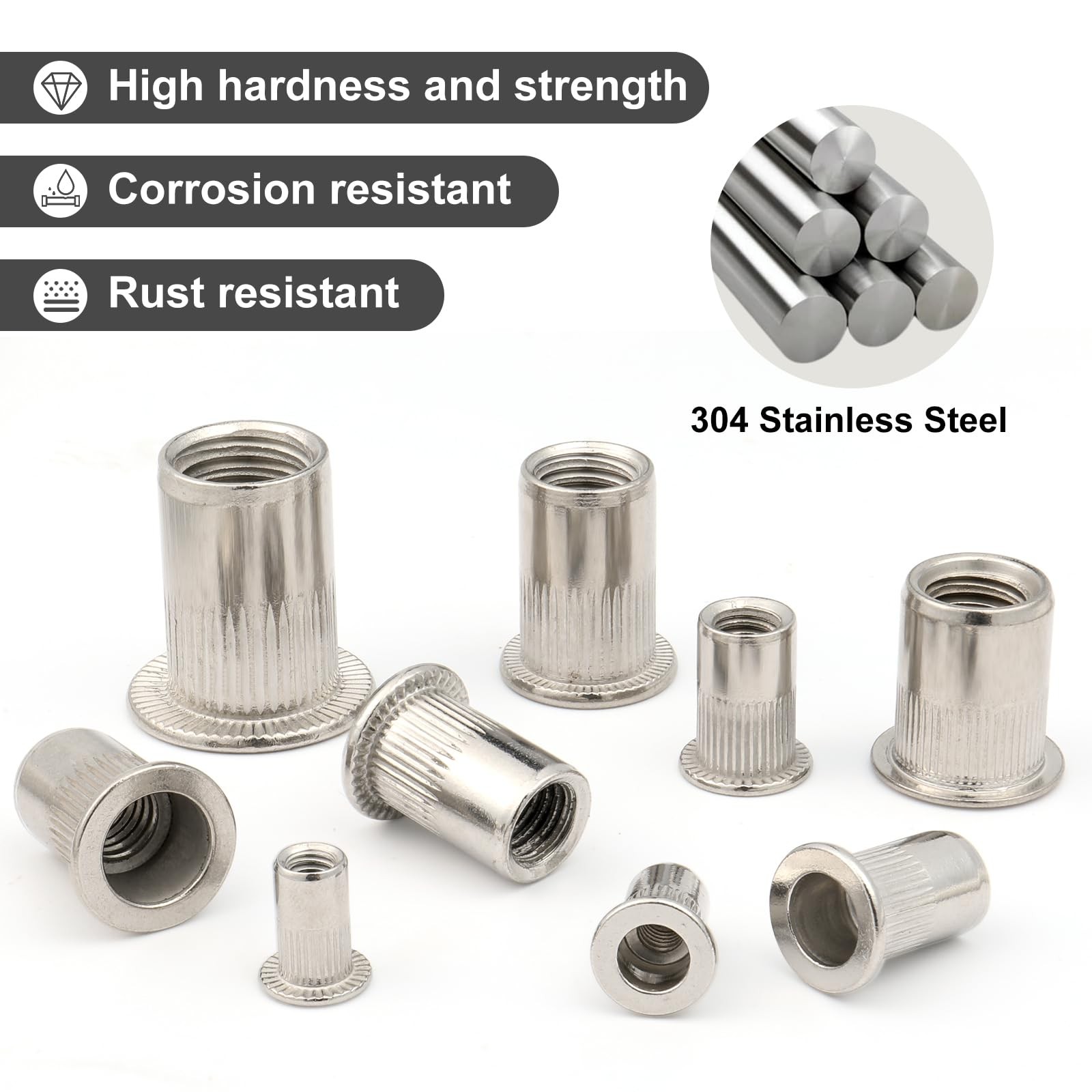 VGBUY 80Pcs 10-32UNC Rivet Nut 304 Stainless Steel Rivnut Threaded Insert Nut, K