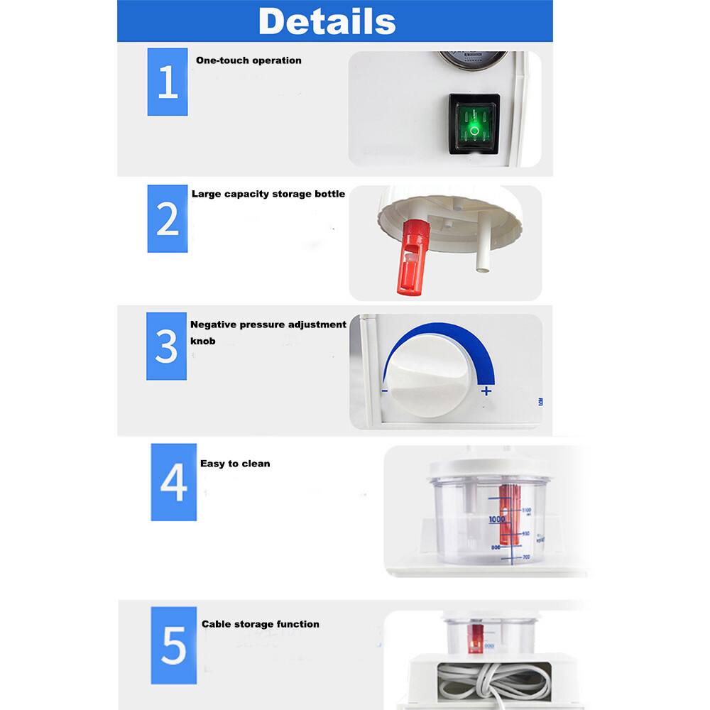 1000mL Portable Phlegm Suction Unit Emergency Medical Vacuum Aspirator Machine