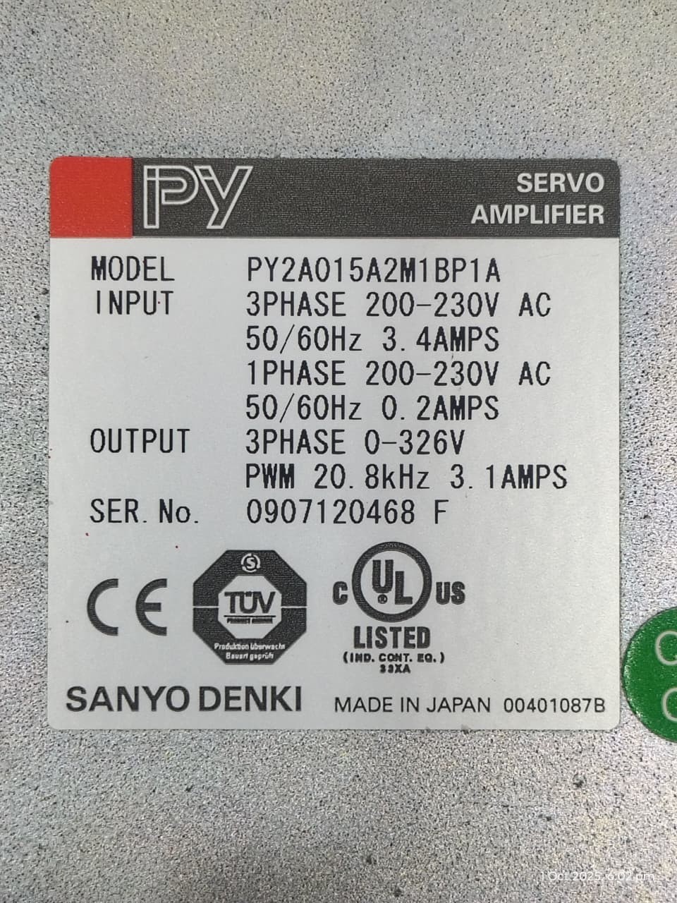 used Sanyo Denki PY2A015A2M1BP1A servo driver Read