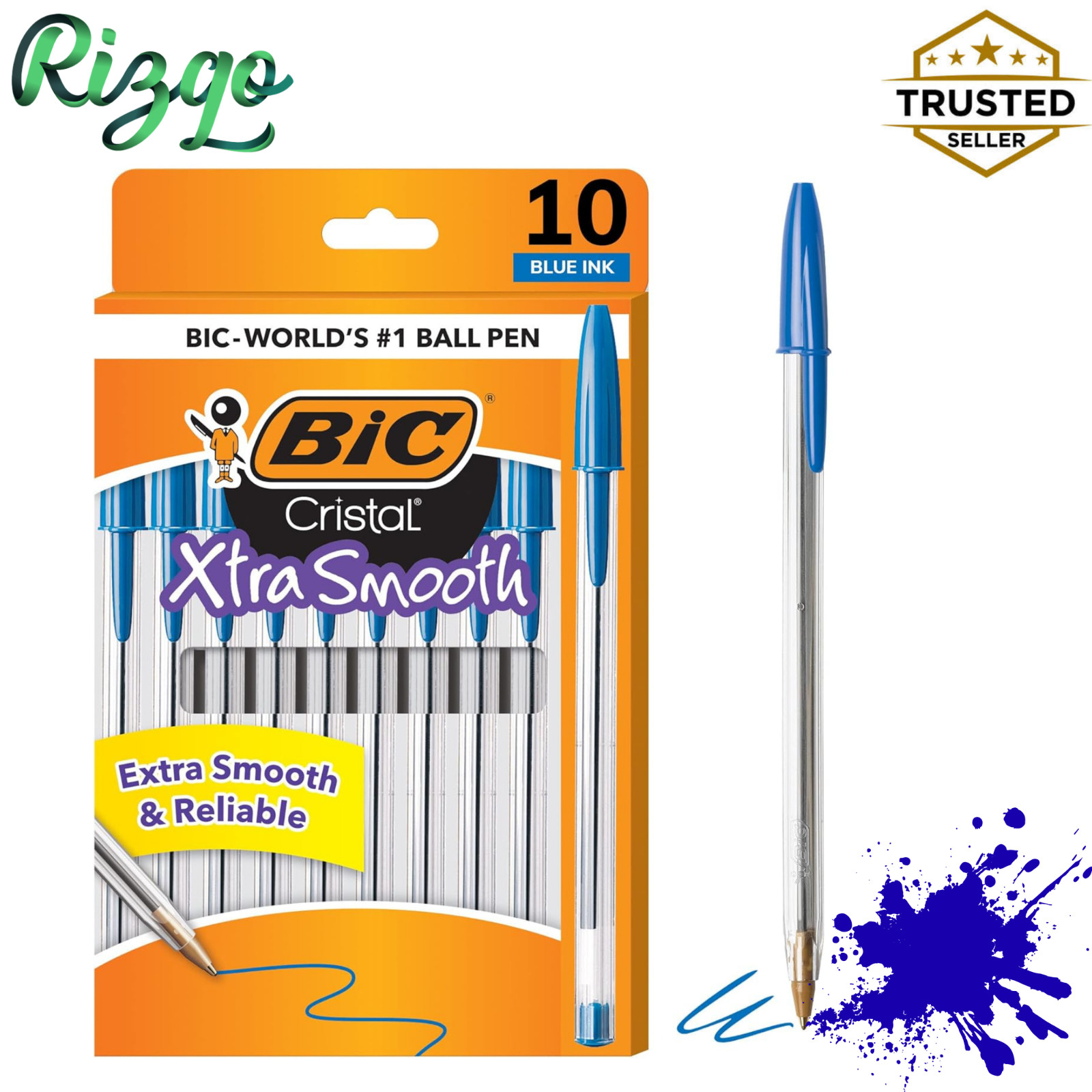 BIC Cristal Xtra Smooth Ballpoint Pen, Medium Point (1.0mm), Blue, 10-Count