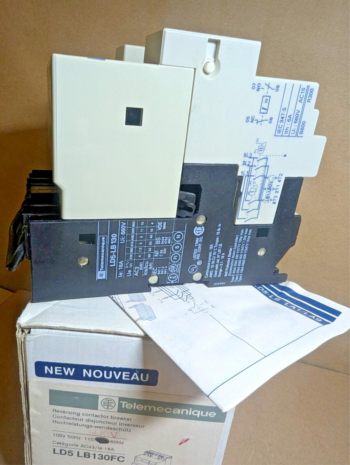 Telemecanique LD5LB130FC Integral 18 Reversing Contactor Breaker 18A, 220v (New)
