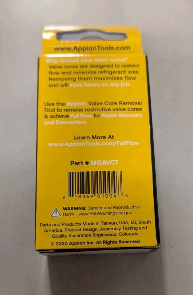 NEW Appion MGAVCT 1/4 Inches MegaFlow Vacuum-Rated Valve Core Removal Tool