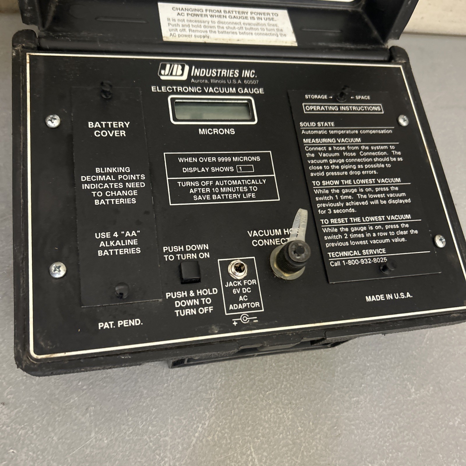 JB Electronics DV-20 Digital Vacuum Gauge / Gauge Only