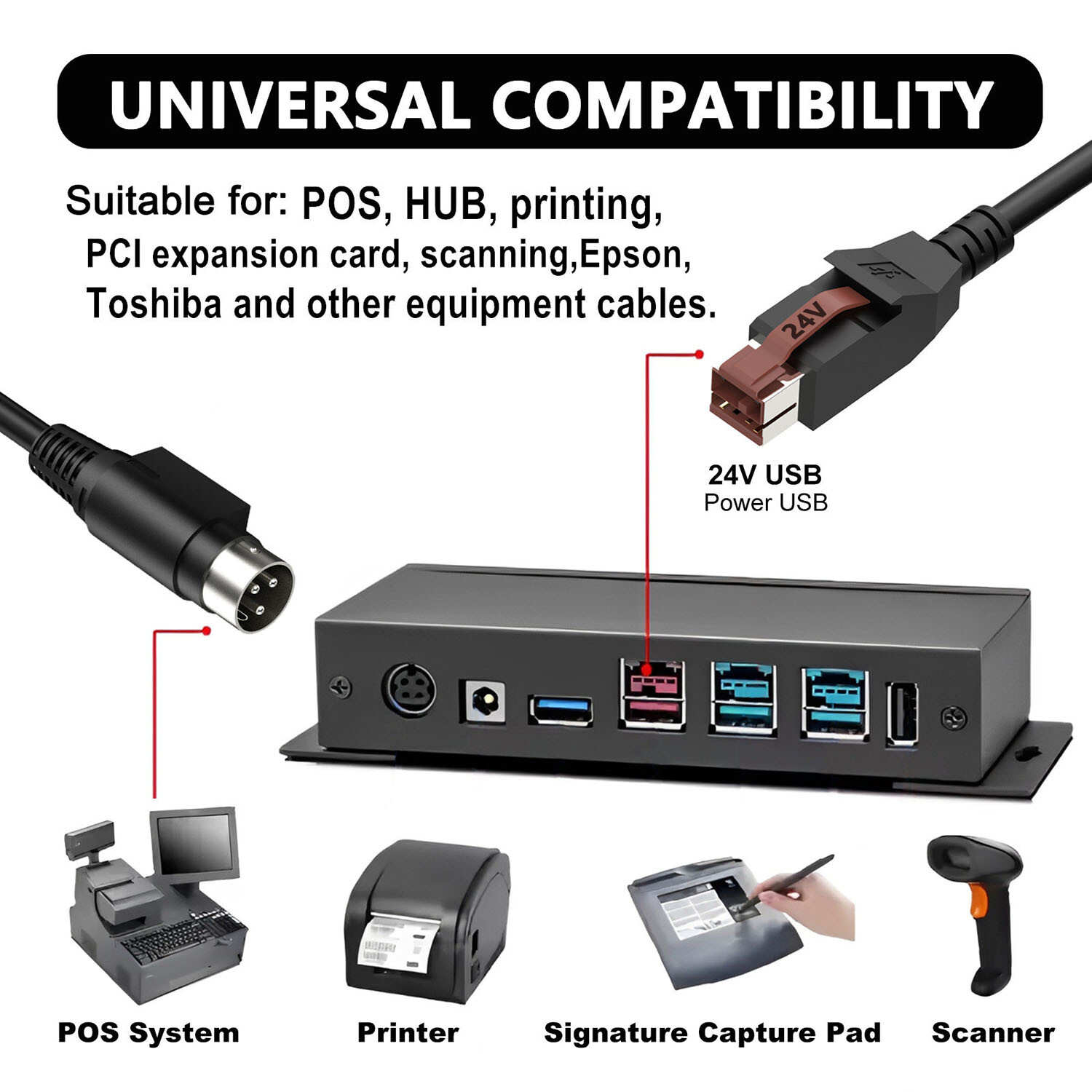 1x USB Powered to Hosiden DIN 3 Pin Power Adapter Cable for IBM Epson POS System